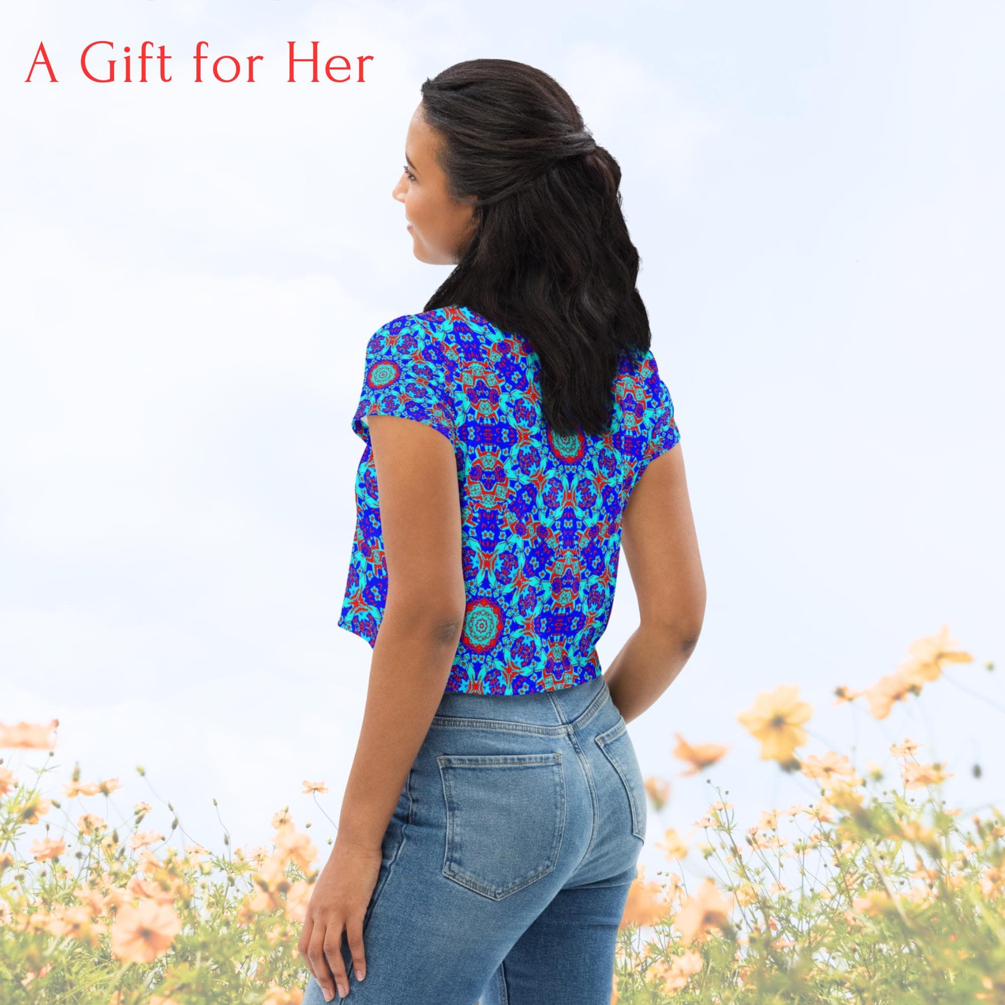 Vibrant Apparel New Zealand Mosaic Floral Crop Tee – Women's Colorful Print, Boho Festival Top