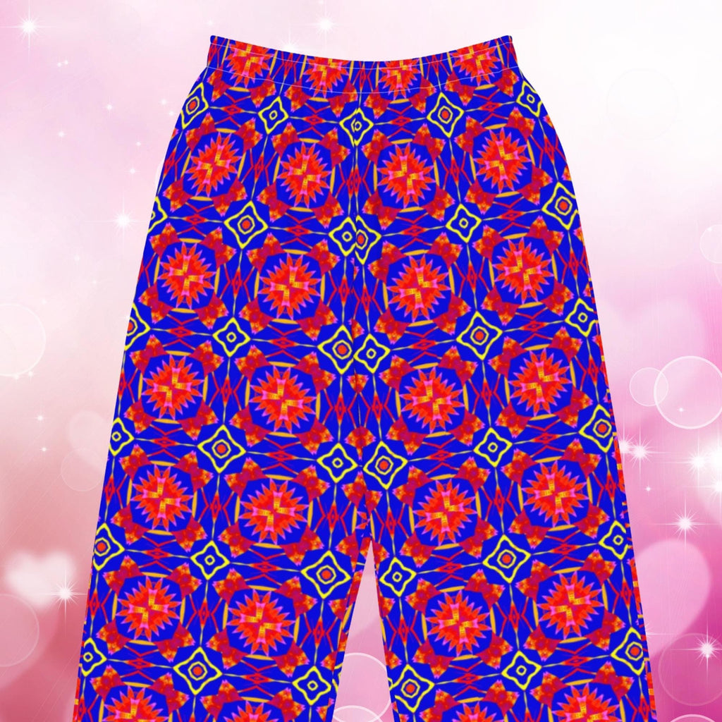 Vibrant Apparel New Zealand Boho Palazzo Pants, All Over Print Flowy Loungewear, Drawstring Pockets