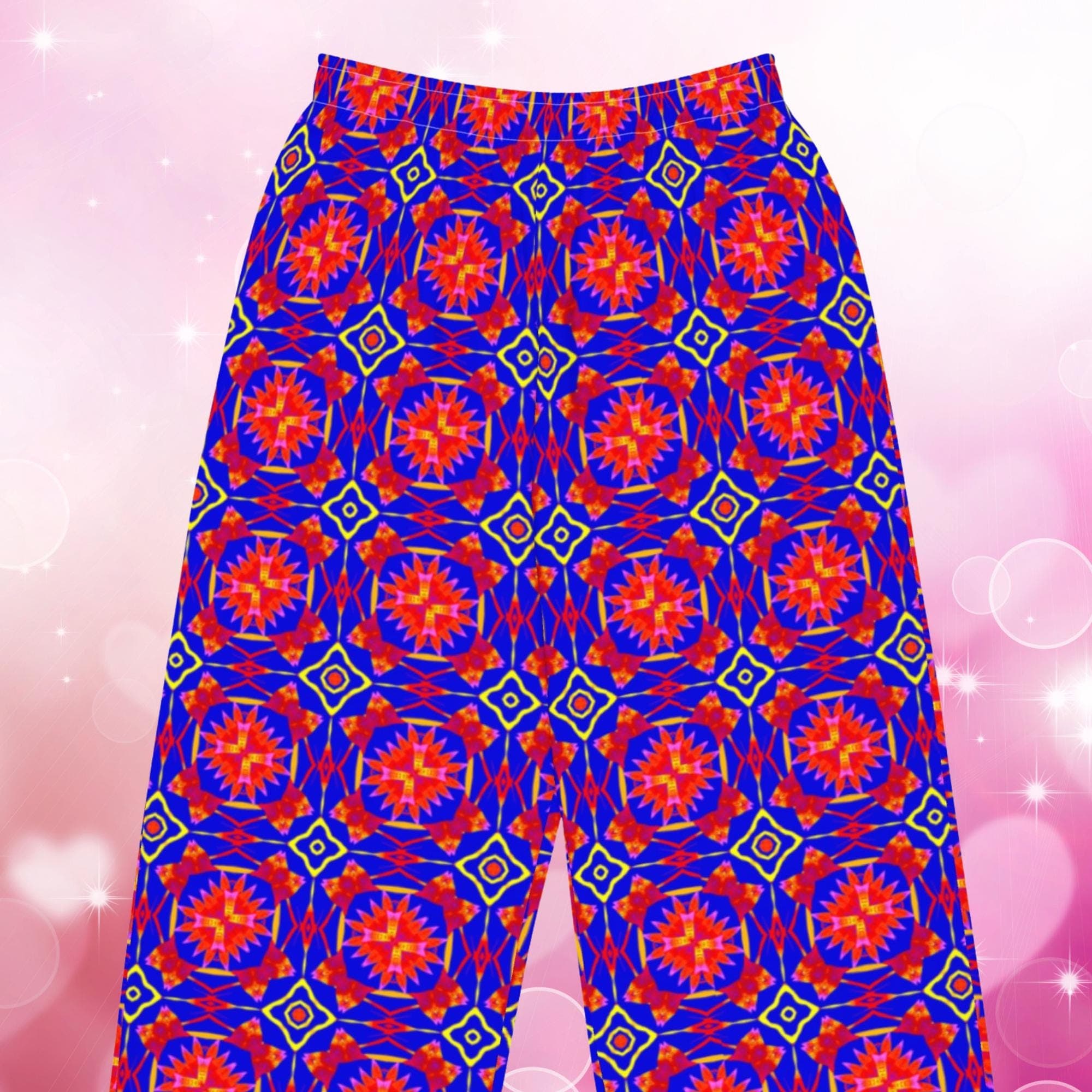 Vibrant Apparel New Zealand Boho Palazzo Pants, All Over Print Flowy Loungewear, Drawstring Pockets