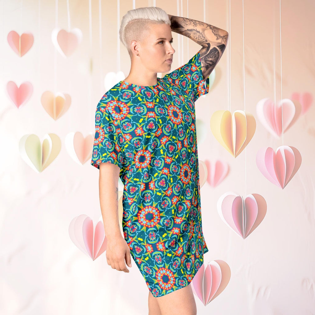 Vibrant Apparel New Zealand Oversized T-Shirt Dress, Persian Floral Print, Relaxed Fit
