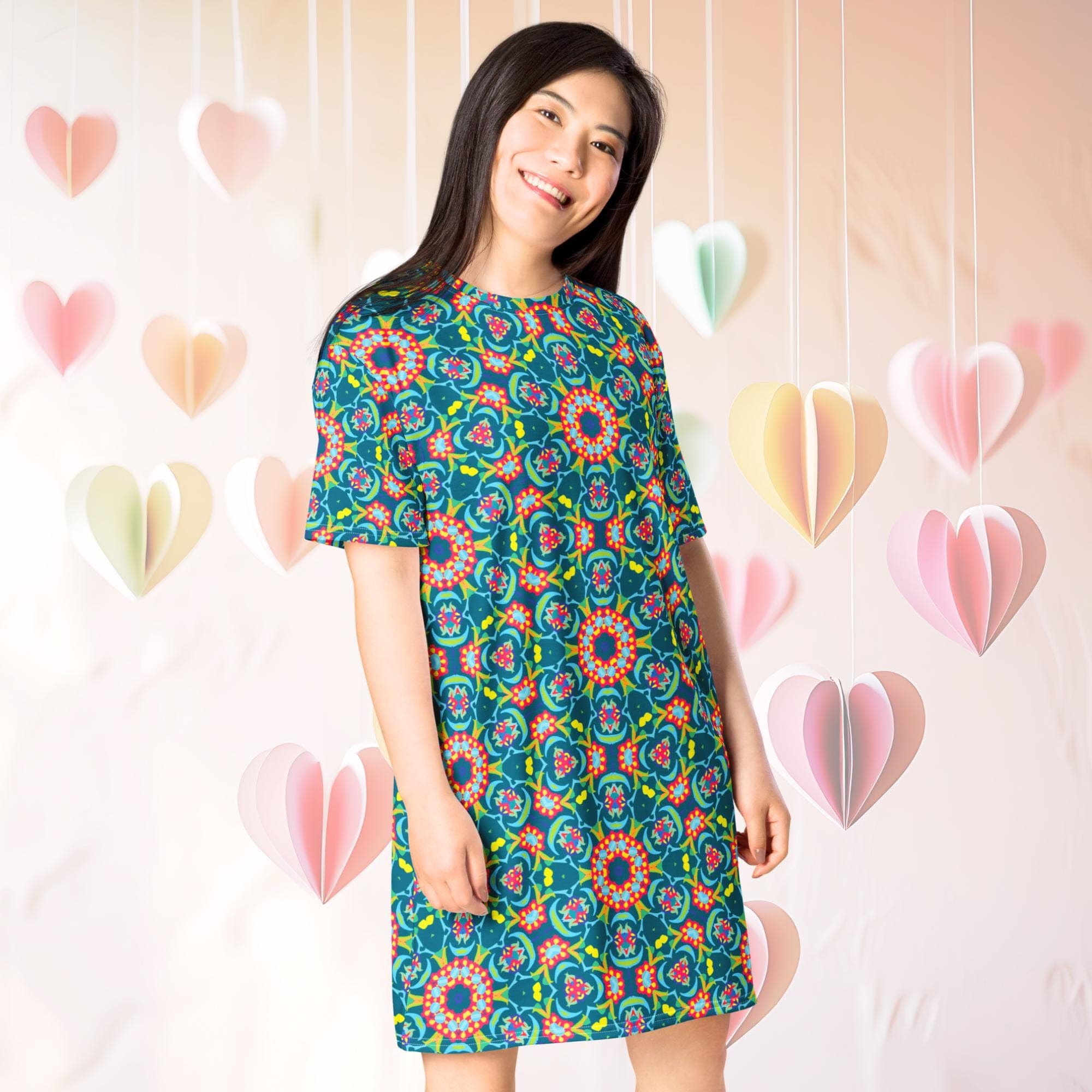 Vibrant Apparel New Zealand Oversized T-Shirt Dress, Persian Floral Print, Relaxed Fit