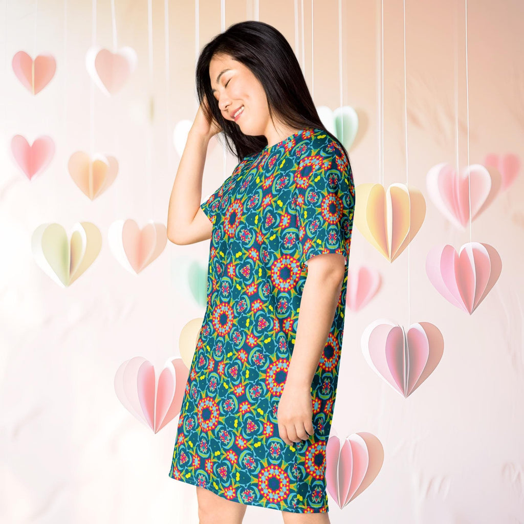 Vibrant Apparel New Zealand Oversized T-Shirt Dress, Persian Floral Print, Relaxed Fit