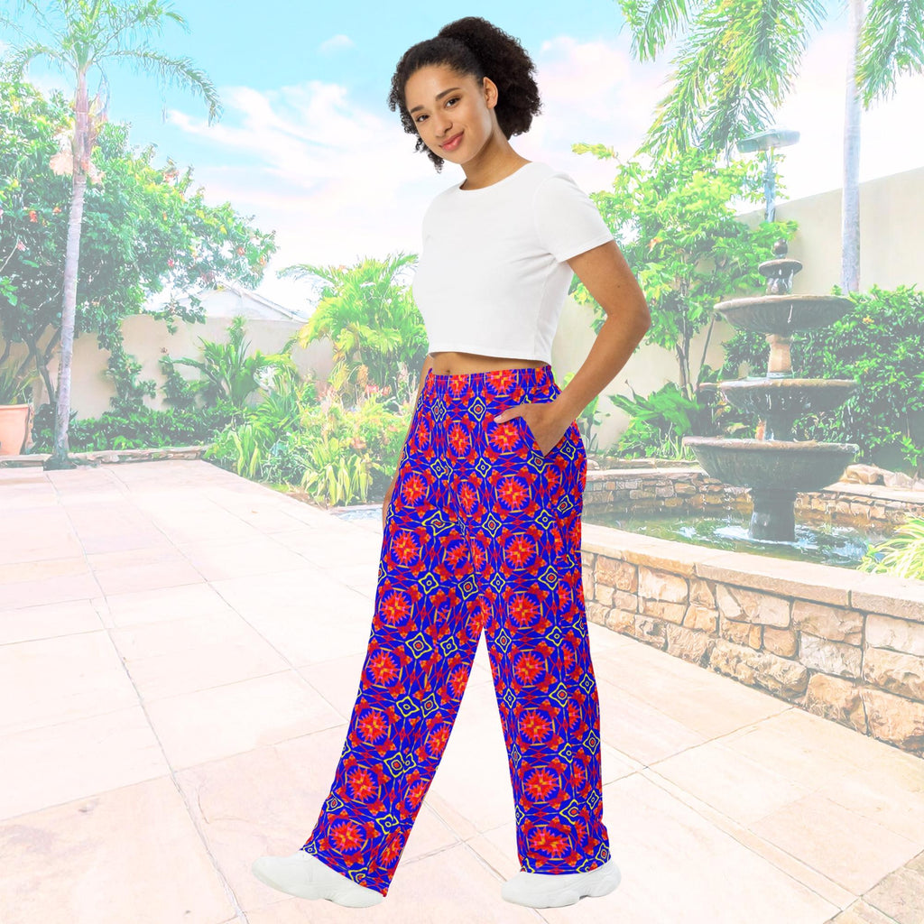 Vibrant Apparel New Zealand Boho Palazzo Pants, All Over Print Flowy Loungewear, Drawstring Pockets