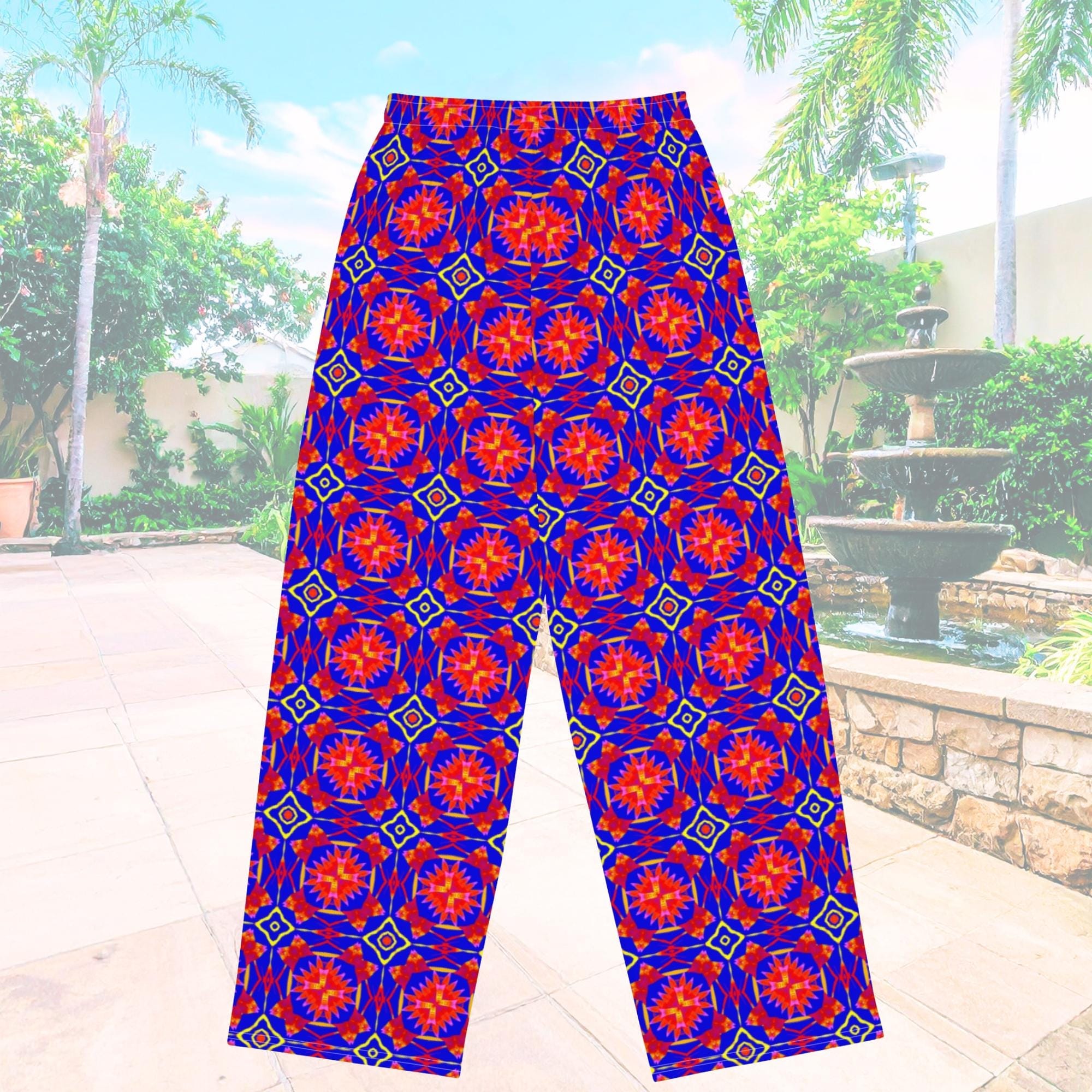 Vibrant Apparel New Zealand Boho Palazzo Pants, All Over Print Flowy Loungewear, Drawstring Pockets
