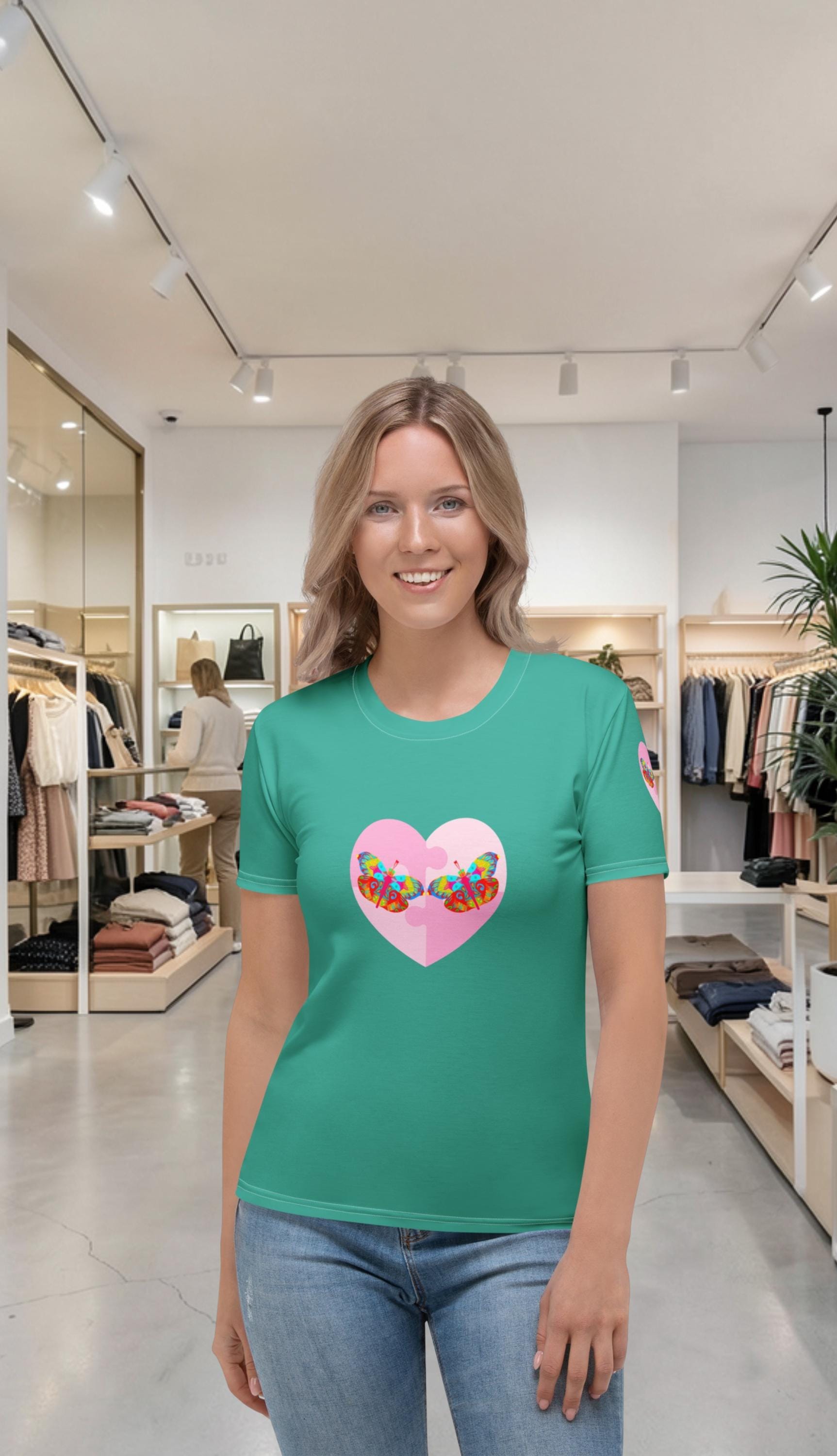 Vibrant Apparel New Zealand Valentine Butterfly Heart T-shirt Women | Vibrant Apparel NZ