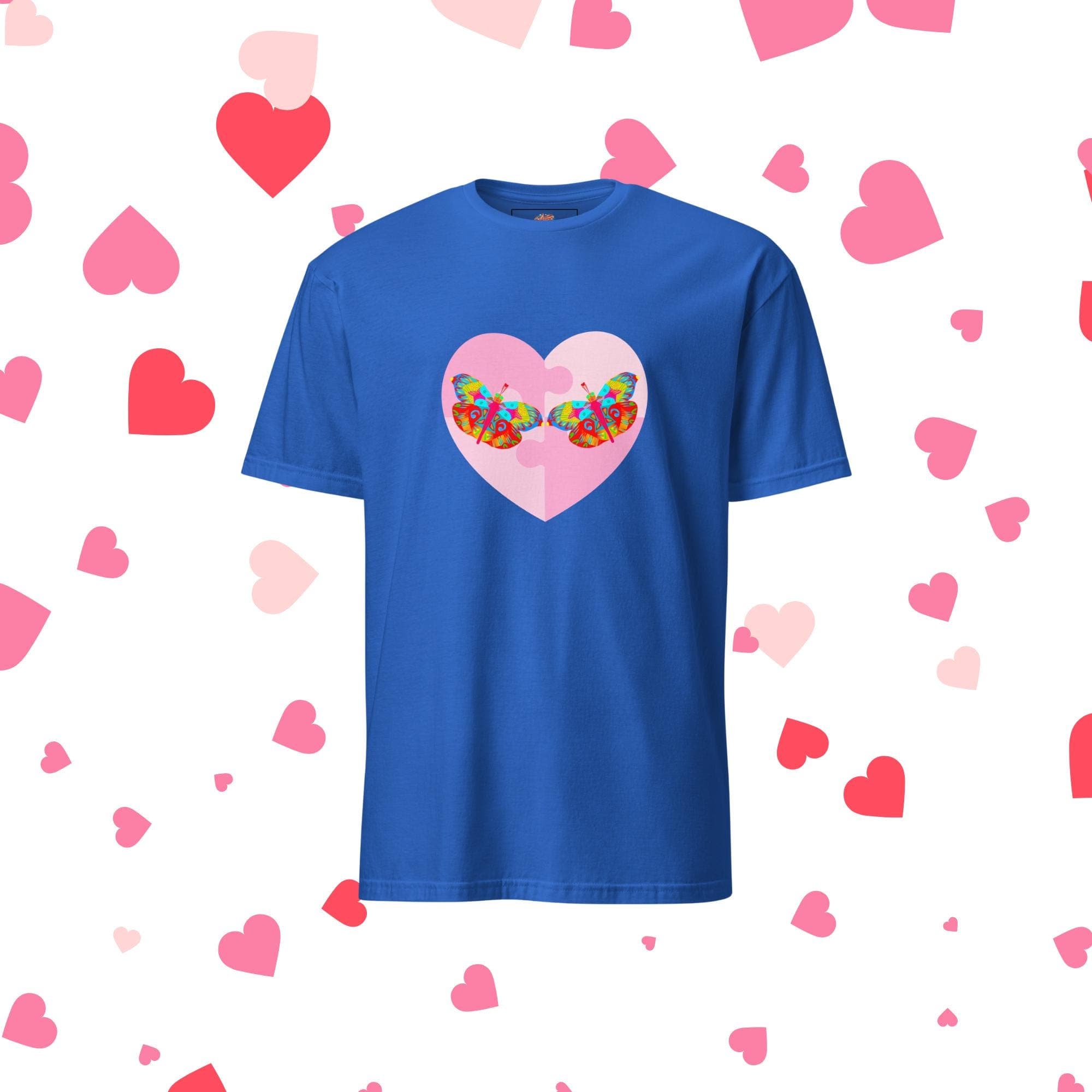 Vibrant Apparel New Zealand Royal / S US letter Butterfly Heart Graphic Tee, Colorful Love Shirt