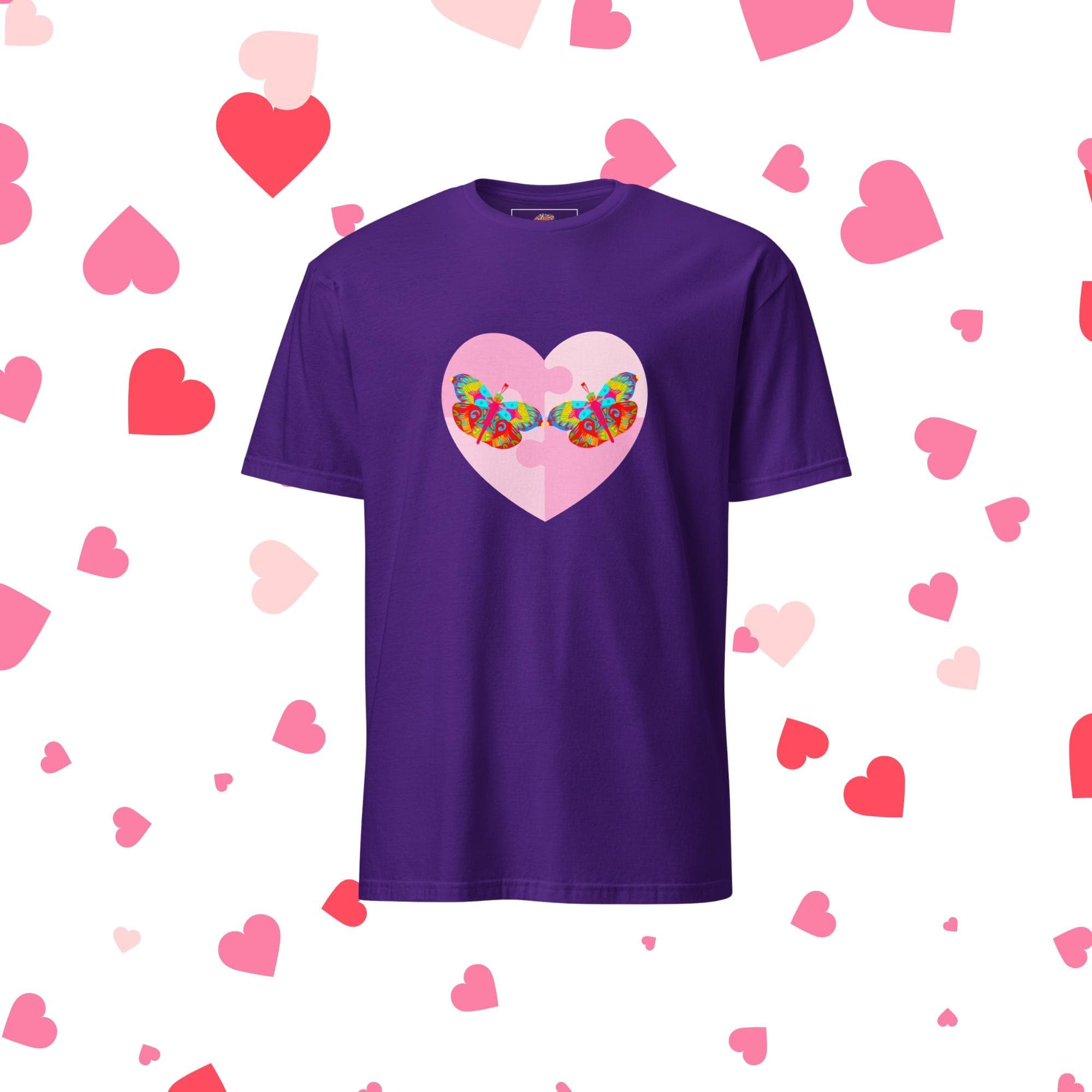 Vibrant Apparel New Zealand Purple / S US letter Butterfly Heart Graphic Tee, Colorful Love Shirt