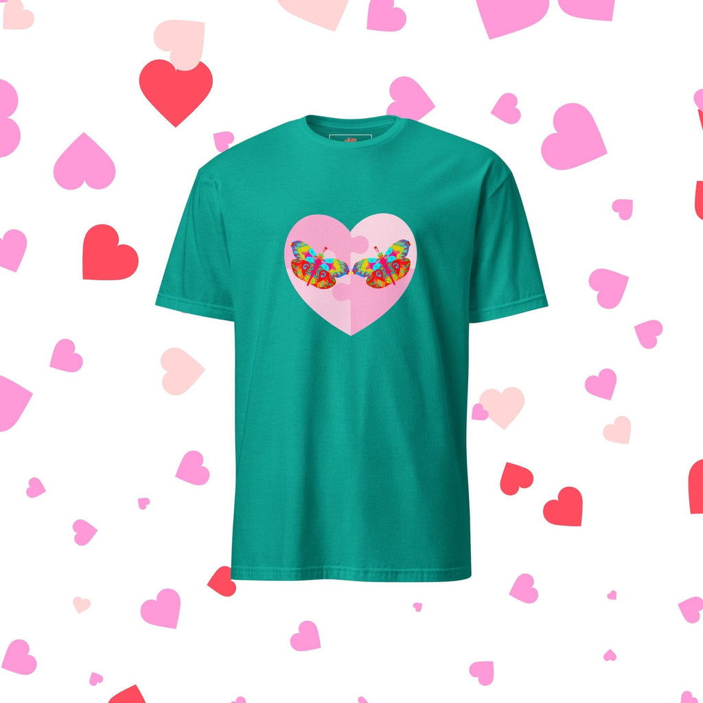 Vibrant Apparel New Zealand Jade Dome / S US letter Butterfly Heart Graphic Tee, Colorful Love Shirt