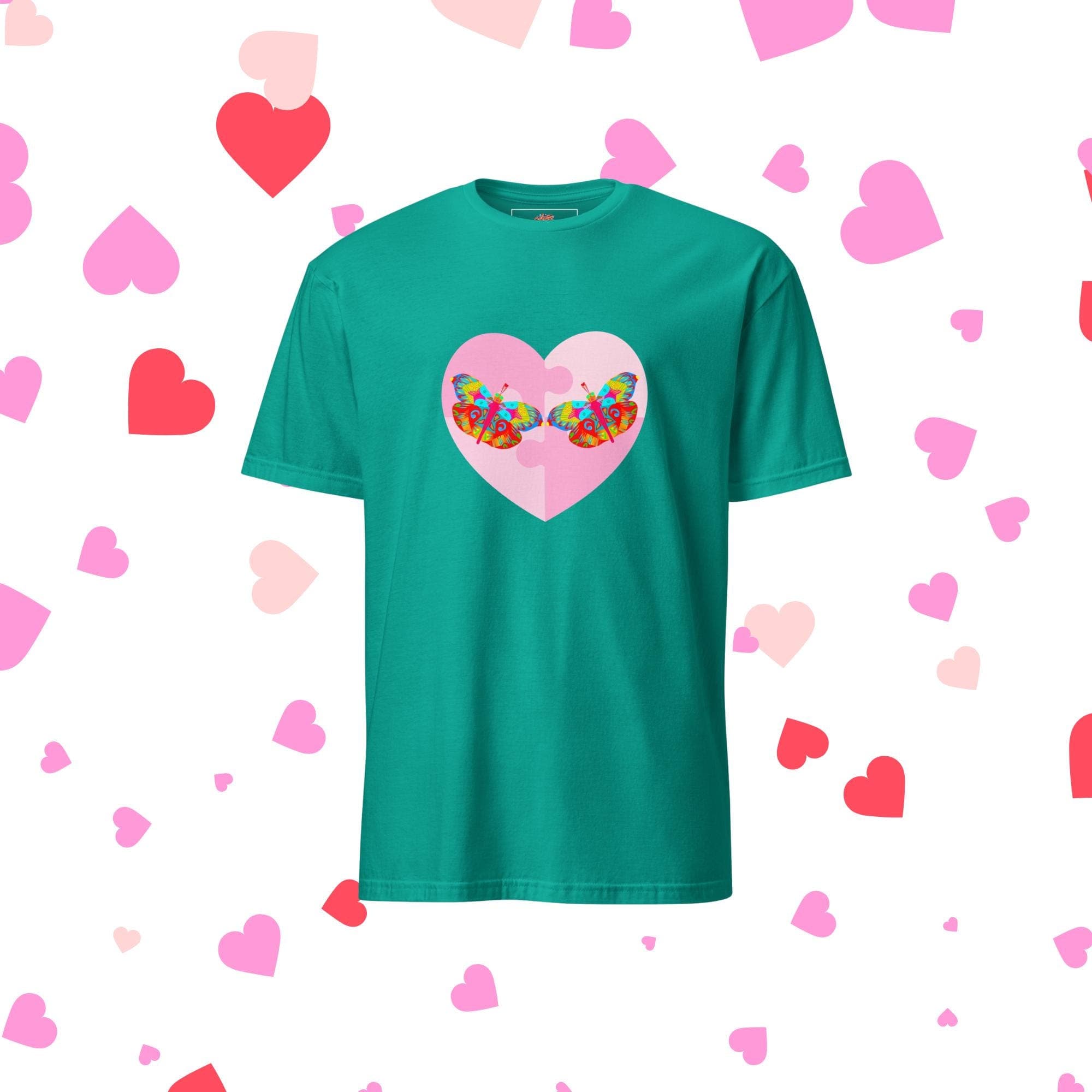 Vibrant Apparel New Zealand Jade Dome / S US letter Butterfly Heart Graphic Tee, Colorful Love Shirt