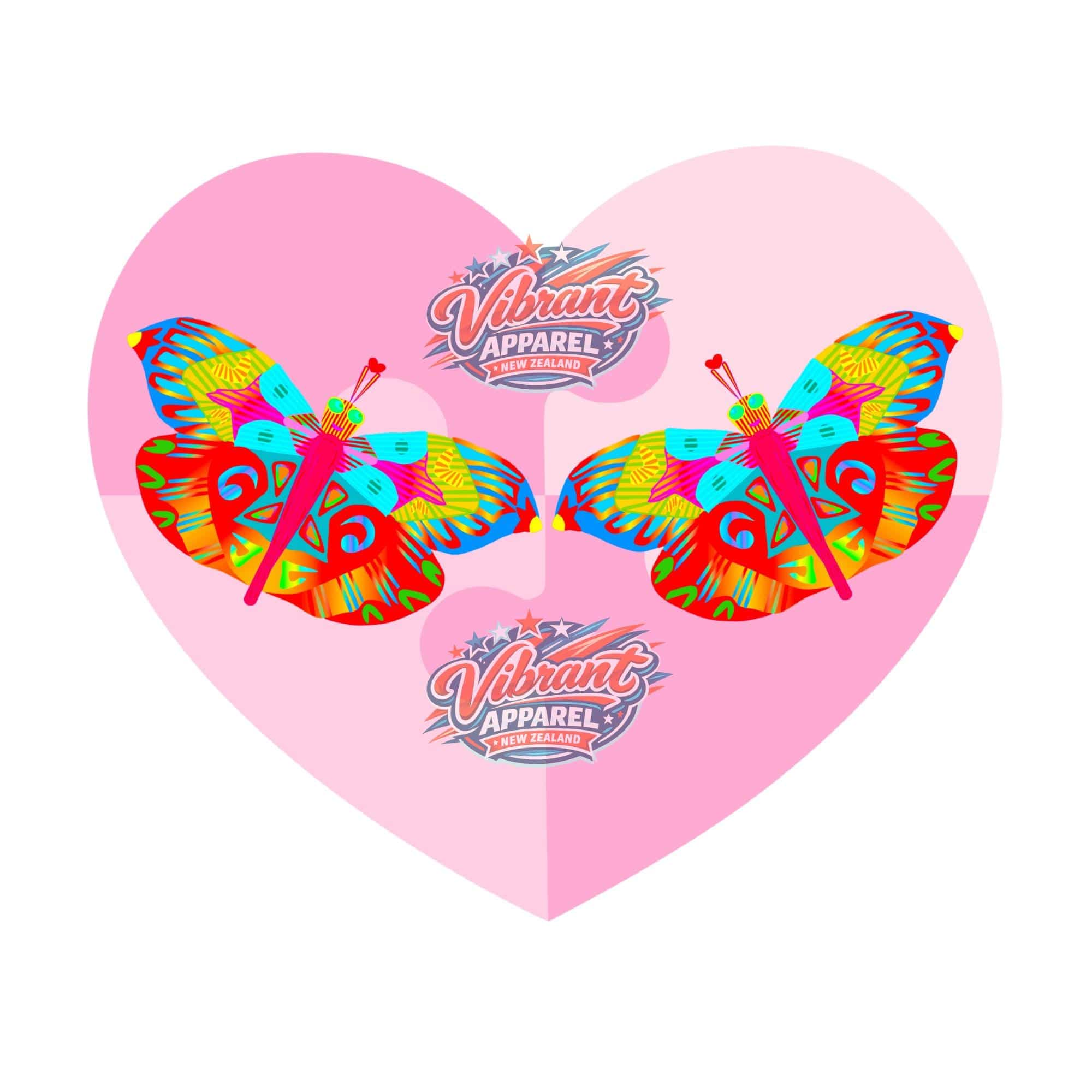 Vibrant Apparel New Zealand Butterfly Heart Graphic Tee, Colorful Love Shirt