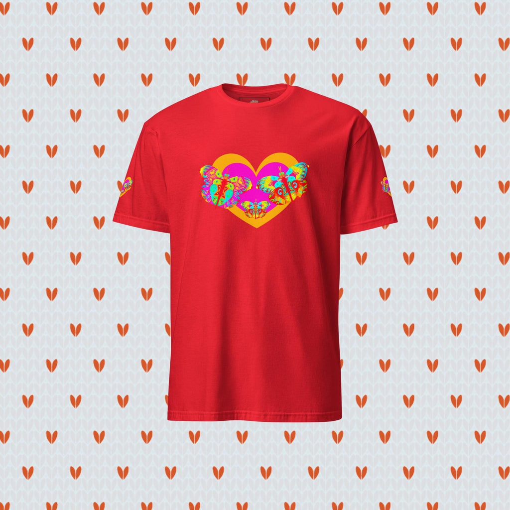 Vibrant Apparel New Zealand Valentine Butterfly Heart Tee, Colorful Love Graphic Shirt for Women & Men