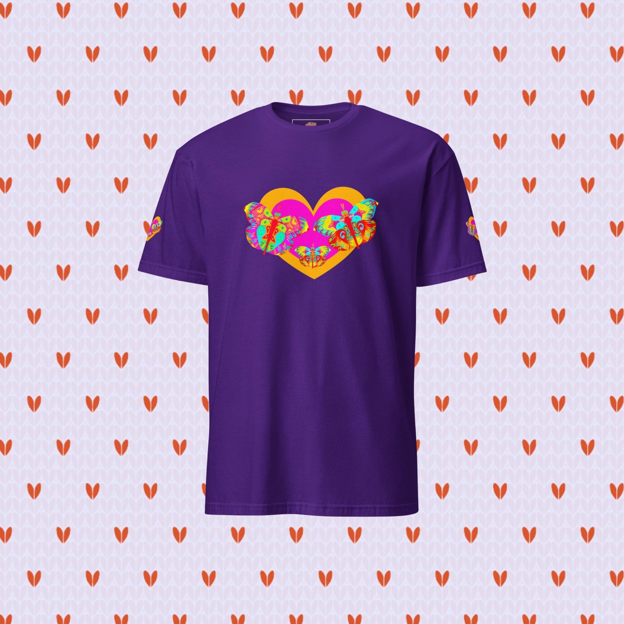 Vibrant Apparel New Zealand Valentine Butterfly Heart Tee, Colorful Love Graphic Shirt for Women & Men