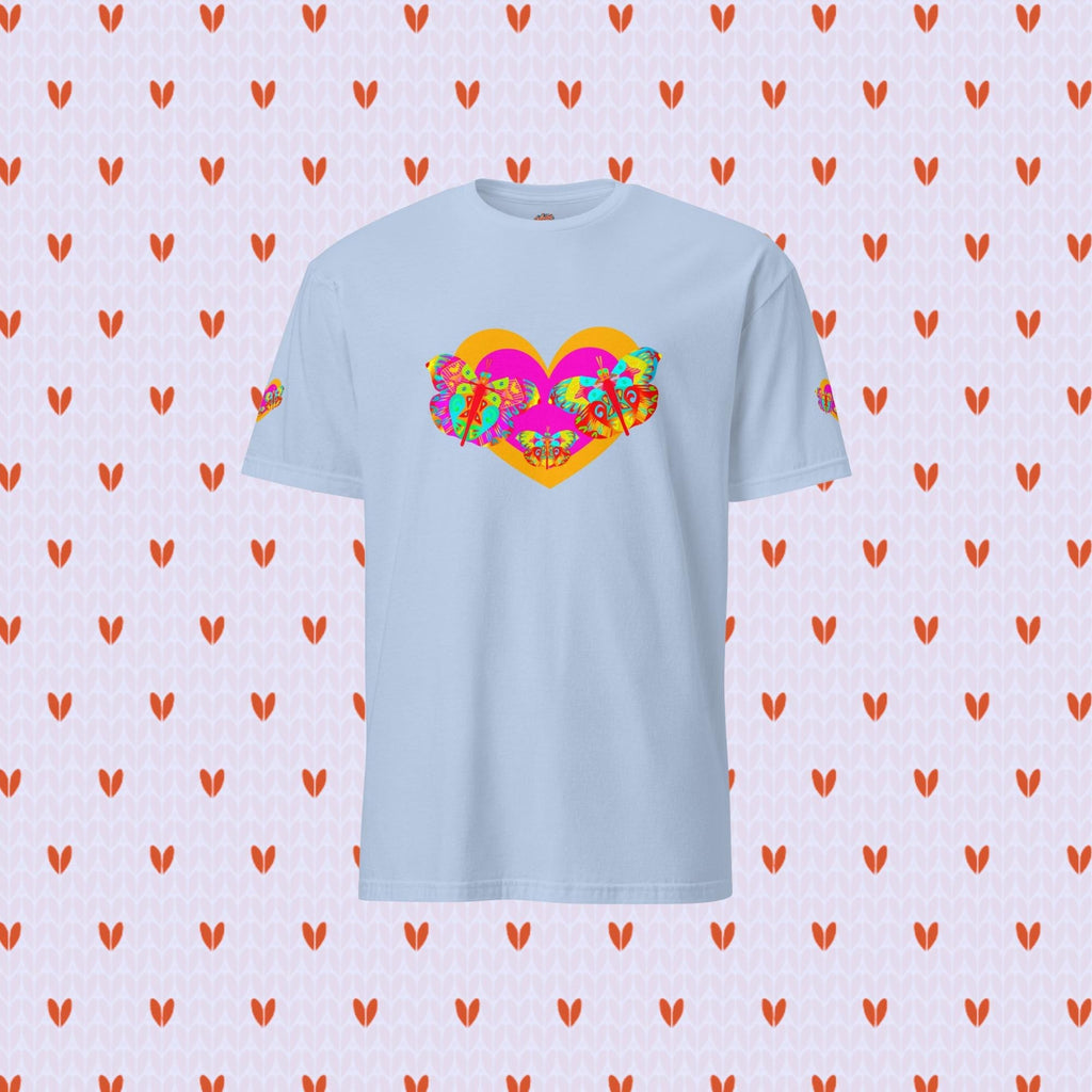 Vibrant Apparel New Zealand Valentine Butterfly Heart Tee, Colorful Love Graphic Shirt for Women & Men