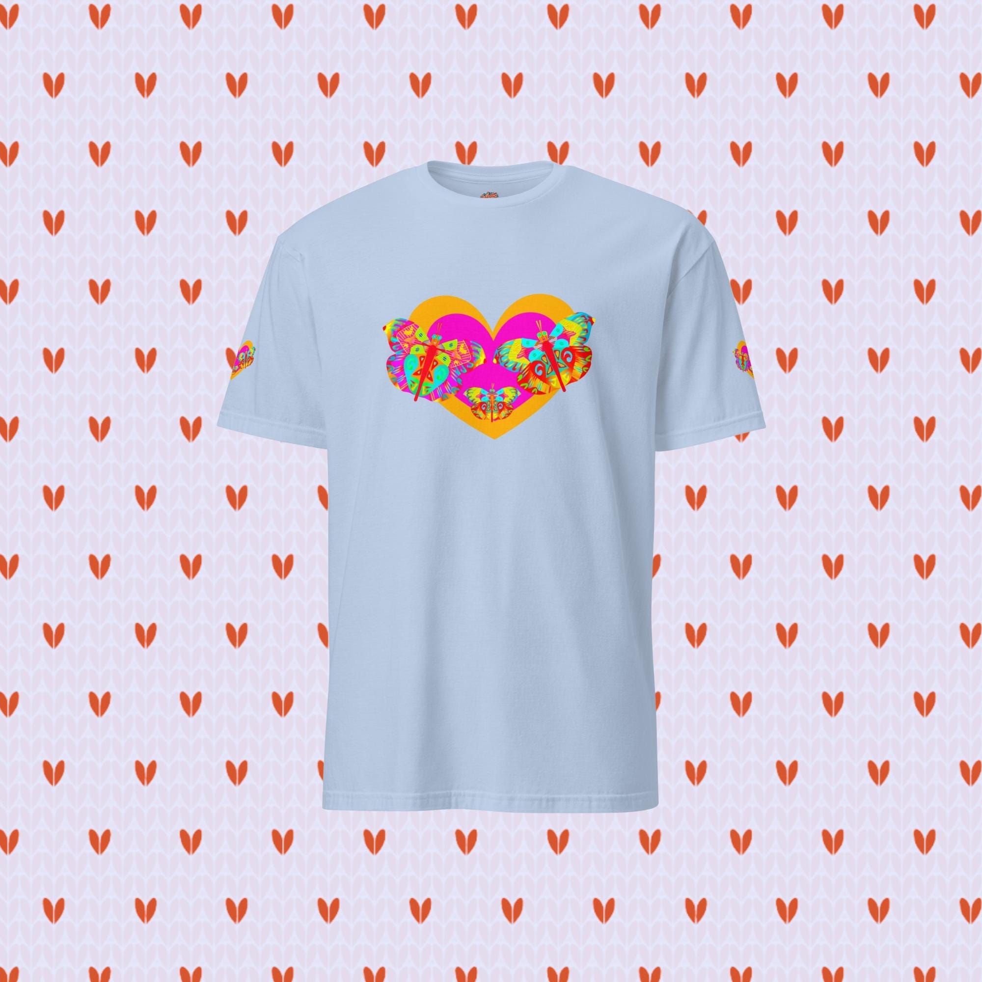 Vibrant Apparel New Zealand Valentine Butterfly Heart Tee, Colorful Love Graphic Shirt for Women & Men