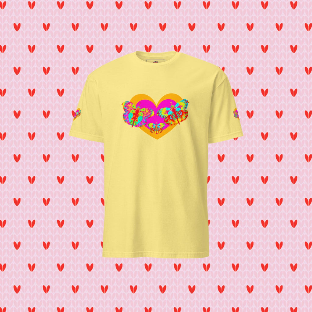 Vibrant Apparel New Zealand Valentine Butterfly Heart Tee, Colorful Love Graphic Shirt for Women & Men