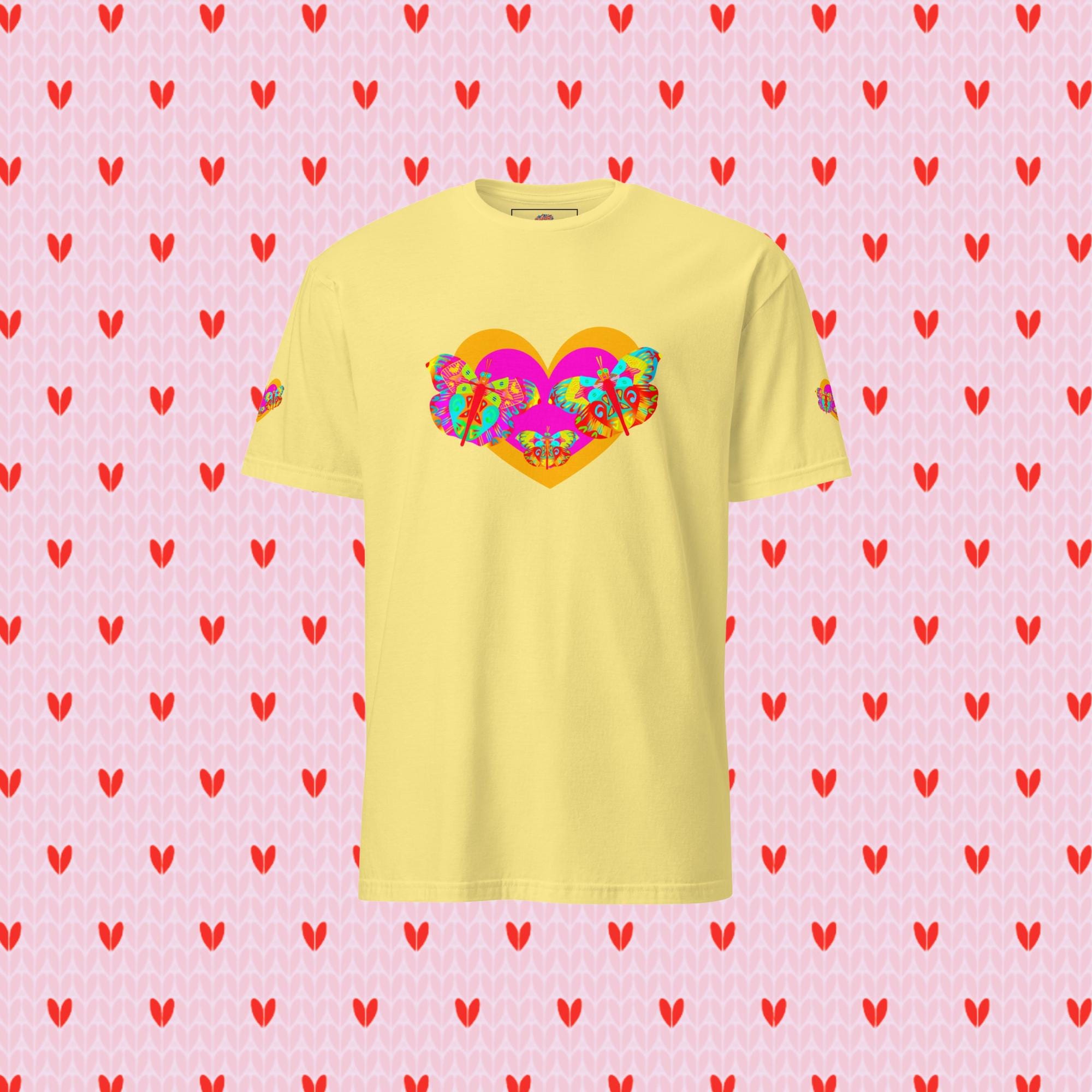 Vibrant Apparel New Zealand Valentine Butterfly Heart Tee, Colorful Love Graphic Shirt for Women & Men