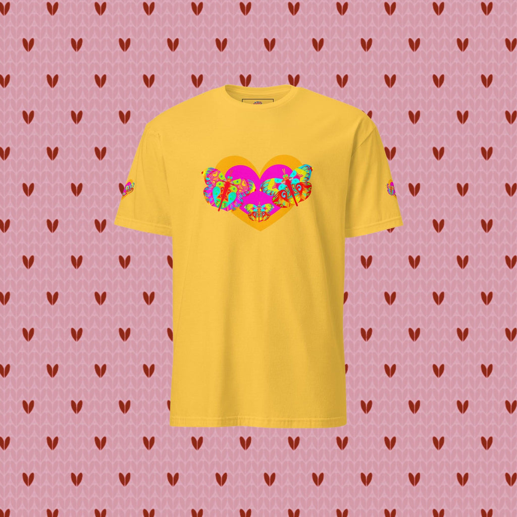 Vibrant Apparel New Zealand Valentine Butterfly Heart Tee, Colorful Love Graphic Shirt for Women & Men