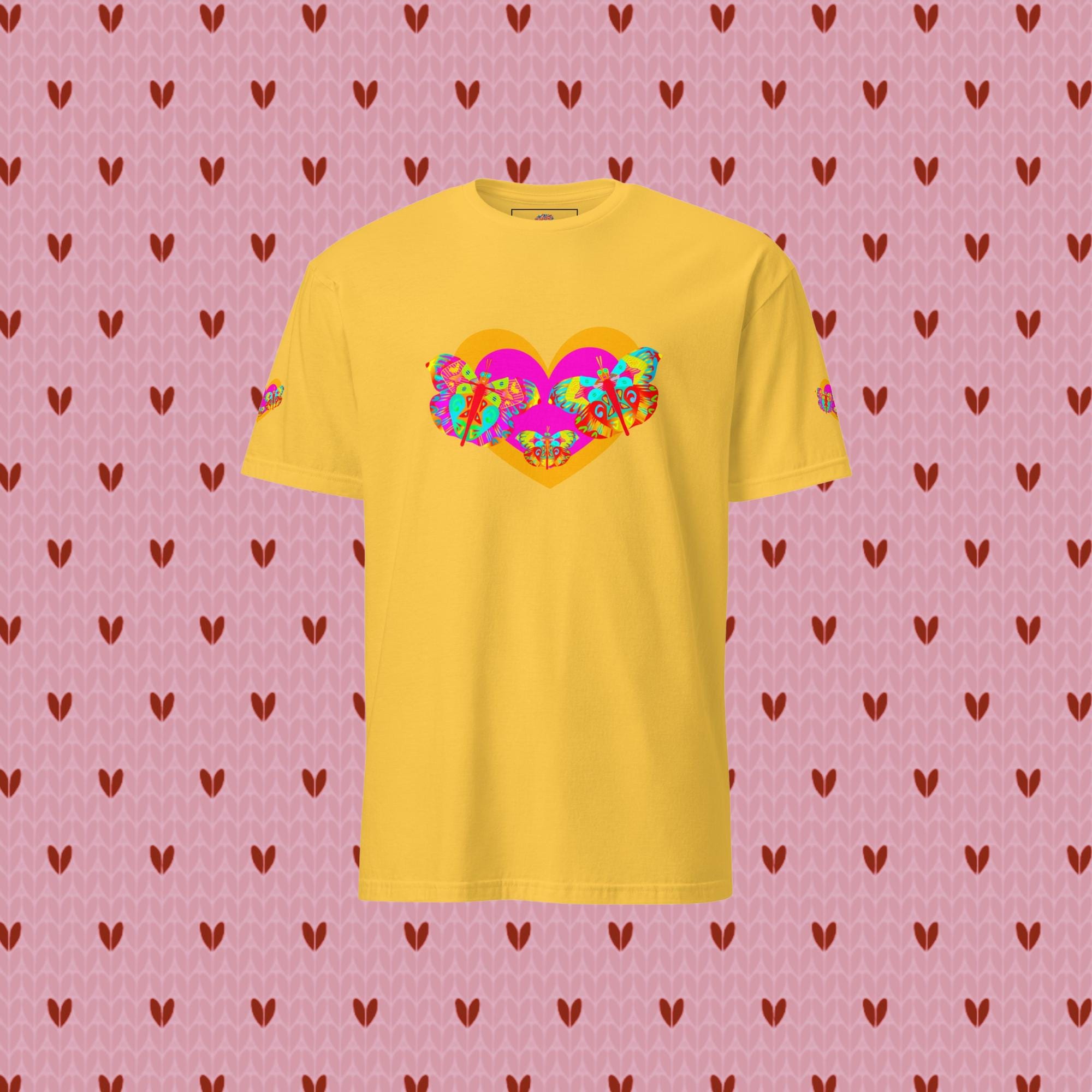 Vibrant Apparel New Zealand Valentine Butterfly Heart Tee, Colorful Love Graphic Shirt for Women & Men