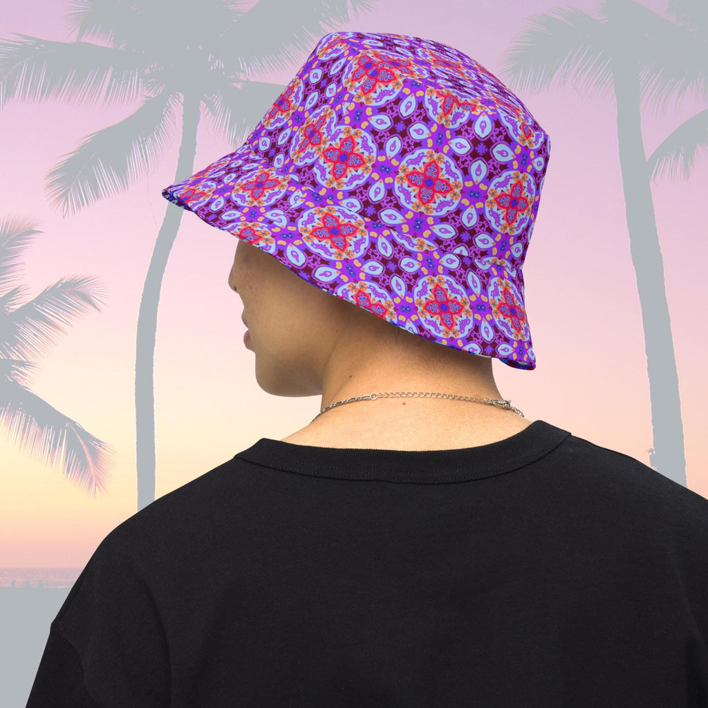 Vibrant Apparel New Zealand Reversible Mandala Bucket Hat, Floral Sun Hat, Streetwear, Moisture Wicking Linen Feel