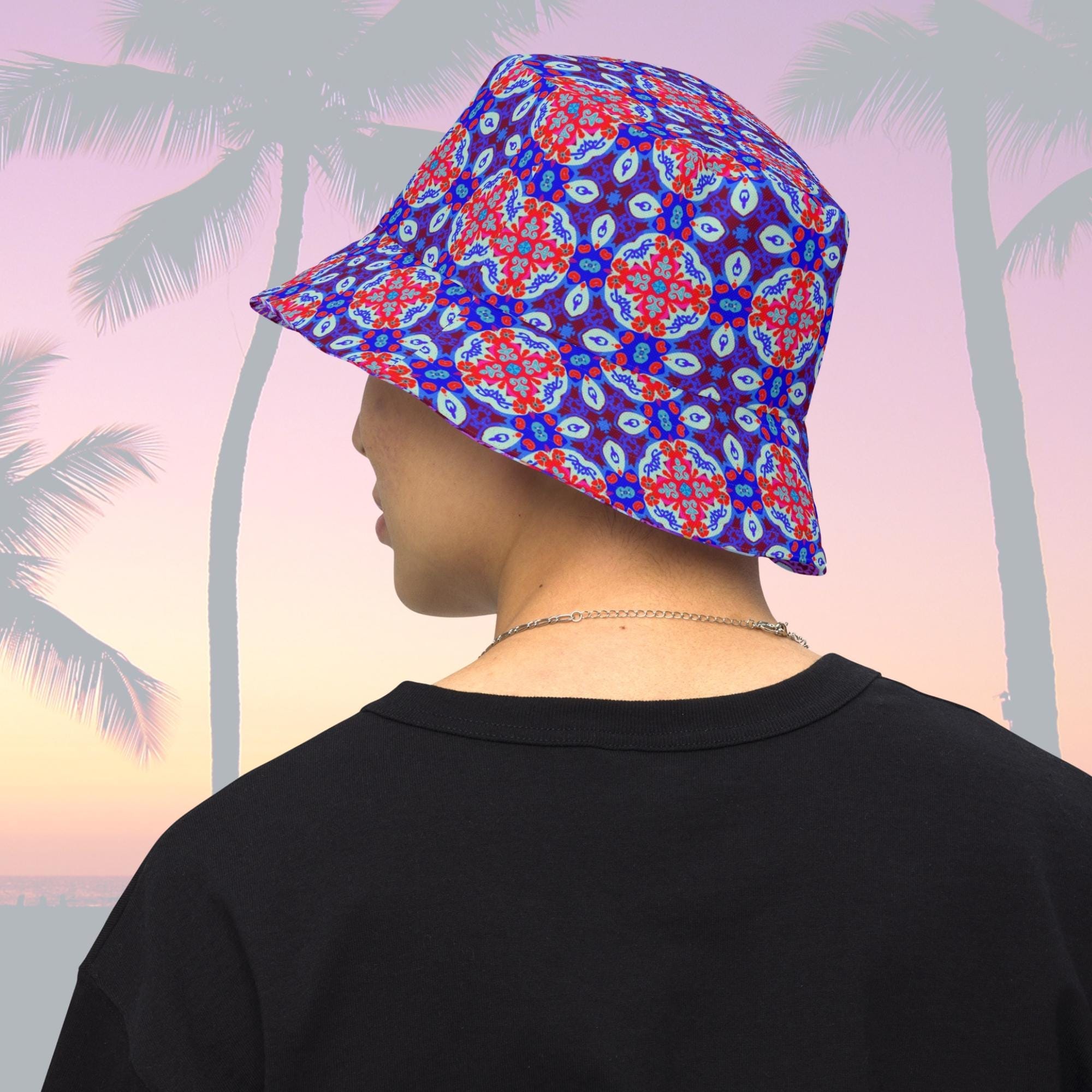 Vibrant Apparel New Zealand Reversible Mandala Bucket Hat, Floral Sun Hat, Streetwear, Moisture Wicking Linen Feel