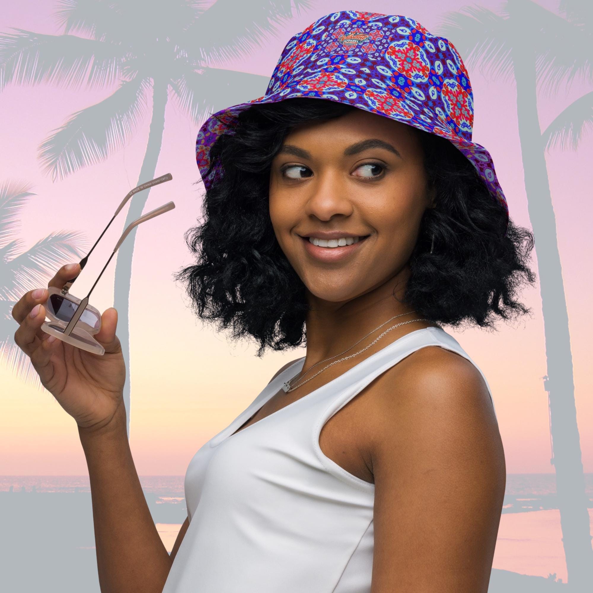 Vibrant Apparel New Zealand Reversible Mandala Bucket Hat, Floral Sun Hat, Streetwear, Moisture Wicking Linen Feel