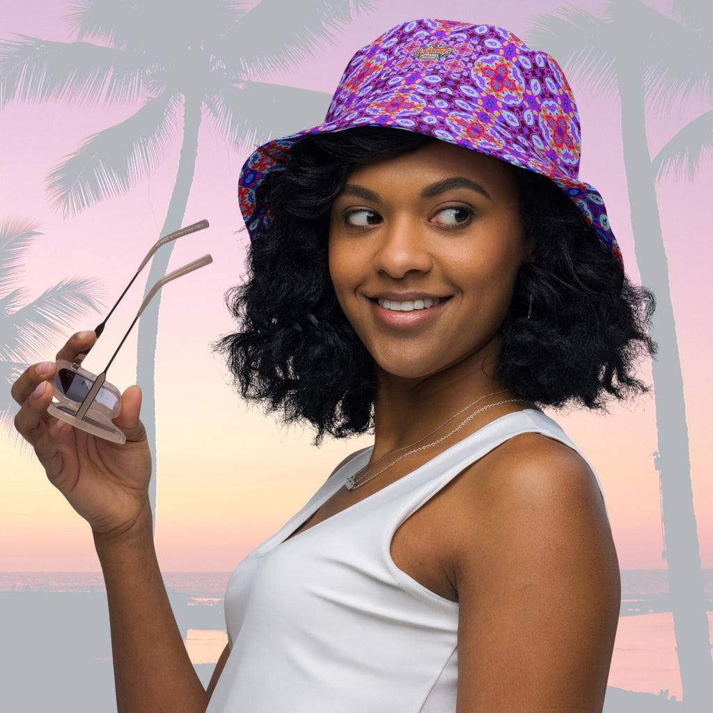 Vibrant Apparel New Zealand Reversible Mandala Bucket Hat, Floral Sun Hat, Streetwear, Moisture Wicking Linen Feel