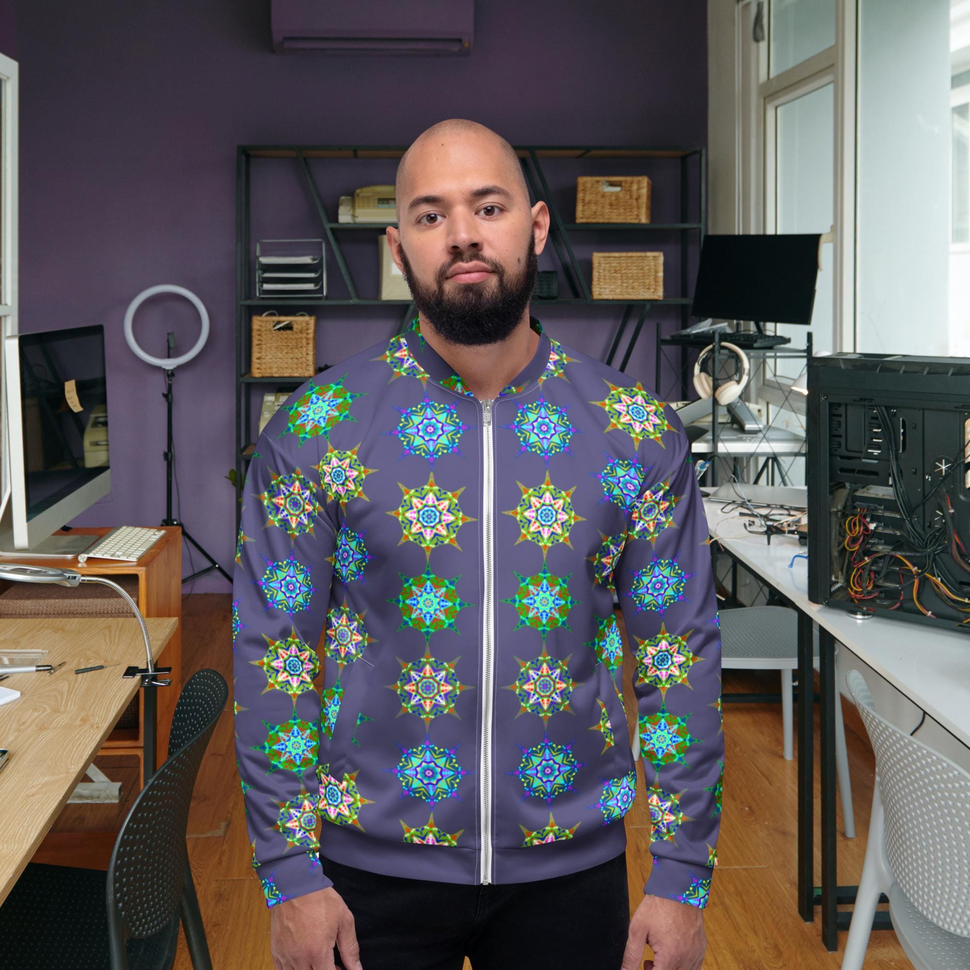 Vibrant Apparel New Zealand Cosmic Starburst Bomber Jacket, Unisex Festival and Streetwear Outerwear
