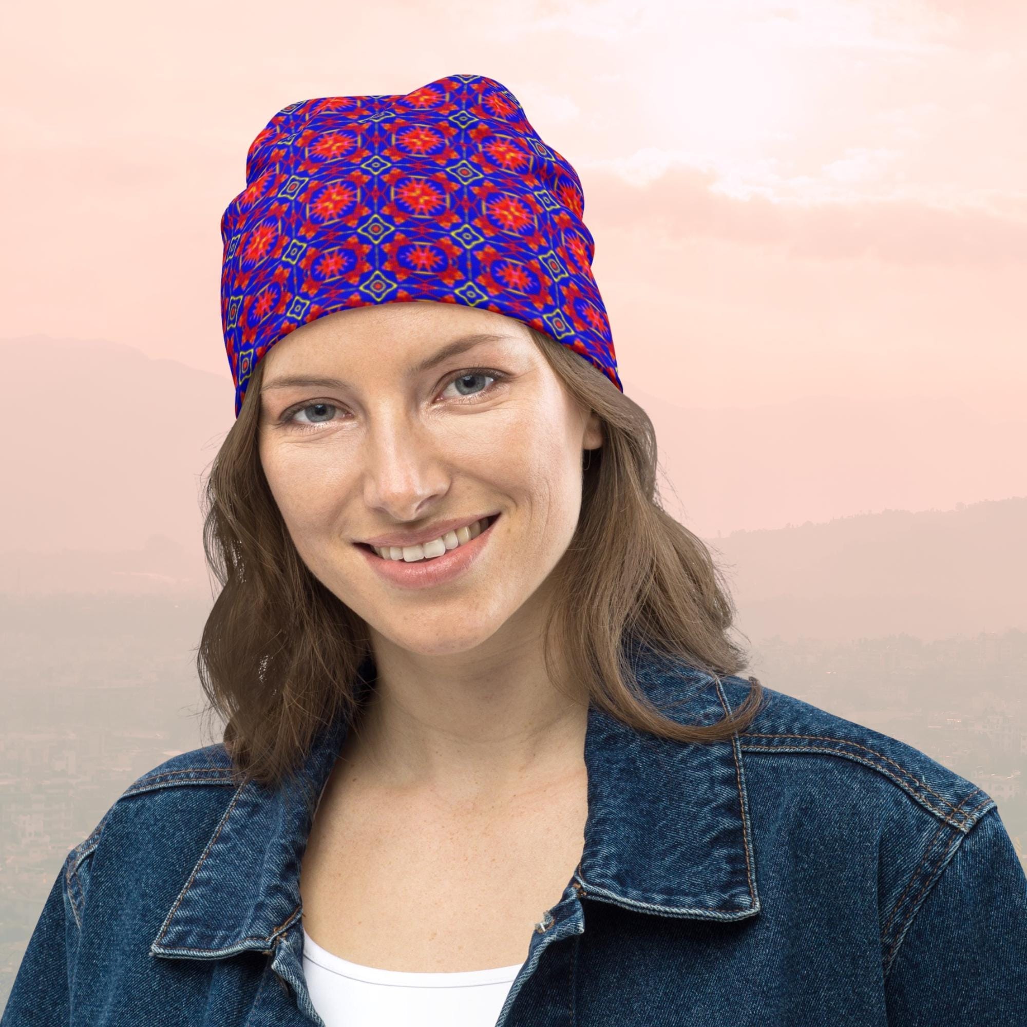 Vibrant Apparel New Zealand Geometric Knit Beanie, Colorful Kaleidoscope Pattern