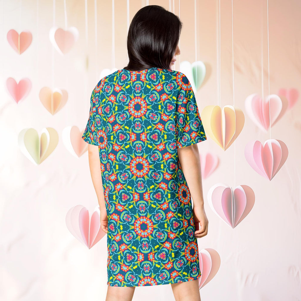 Vibrant Apparel New Zealand Oversized T-Shirt Dress, Persian Floral Print, Relaxed Fit