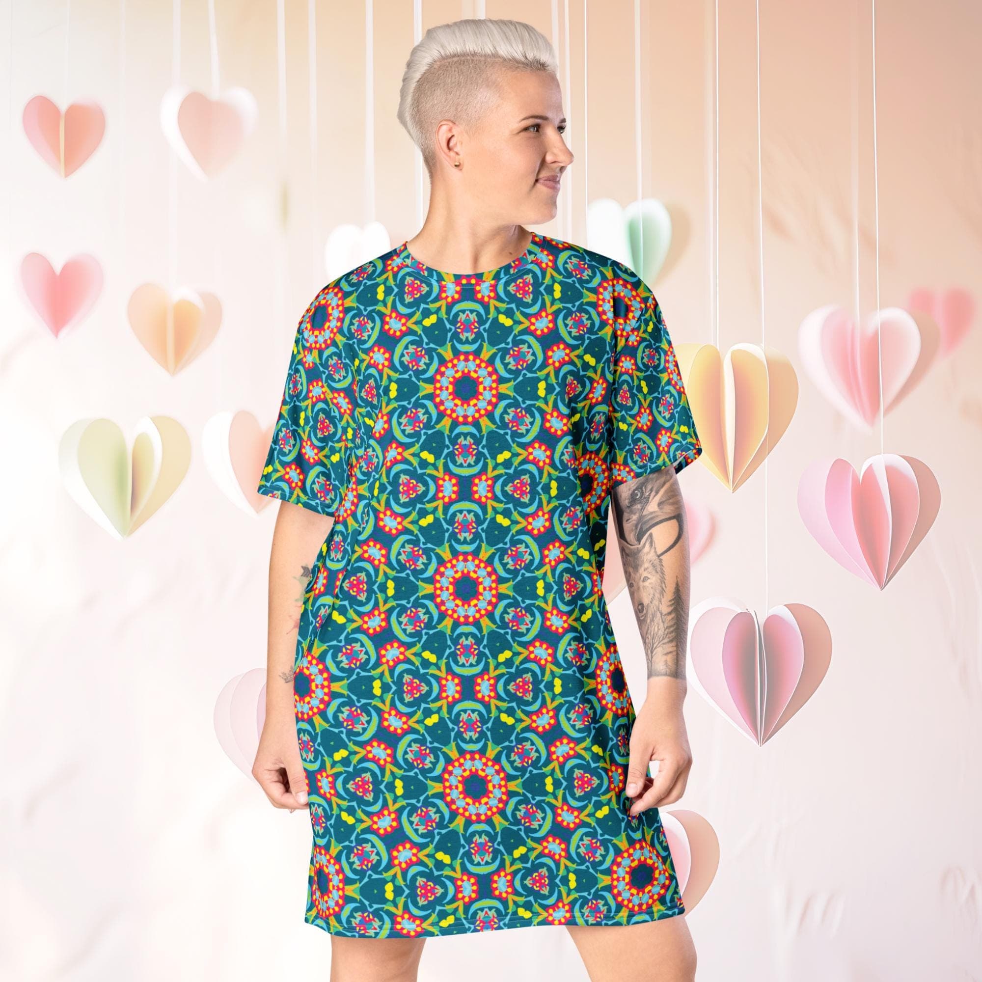 Vibrant Apparel New Zealand Oversized T-Shirt Dress, Persian Floral Print, Relaxed Fit