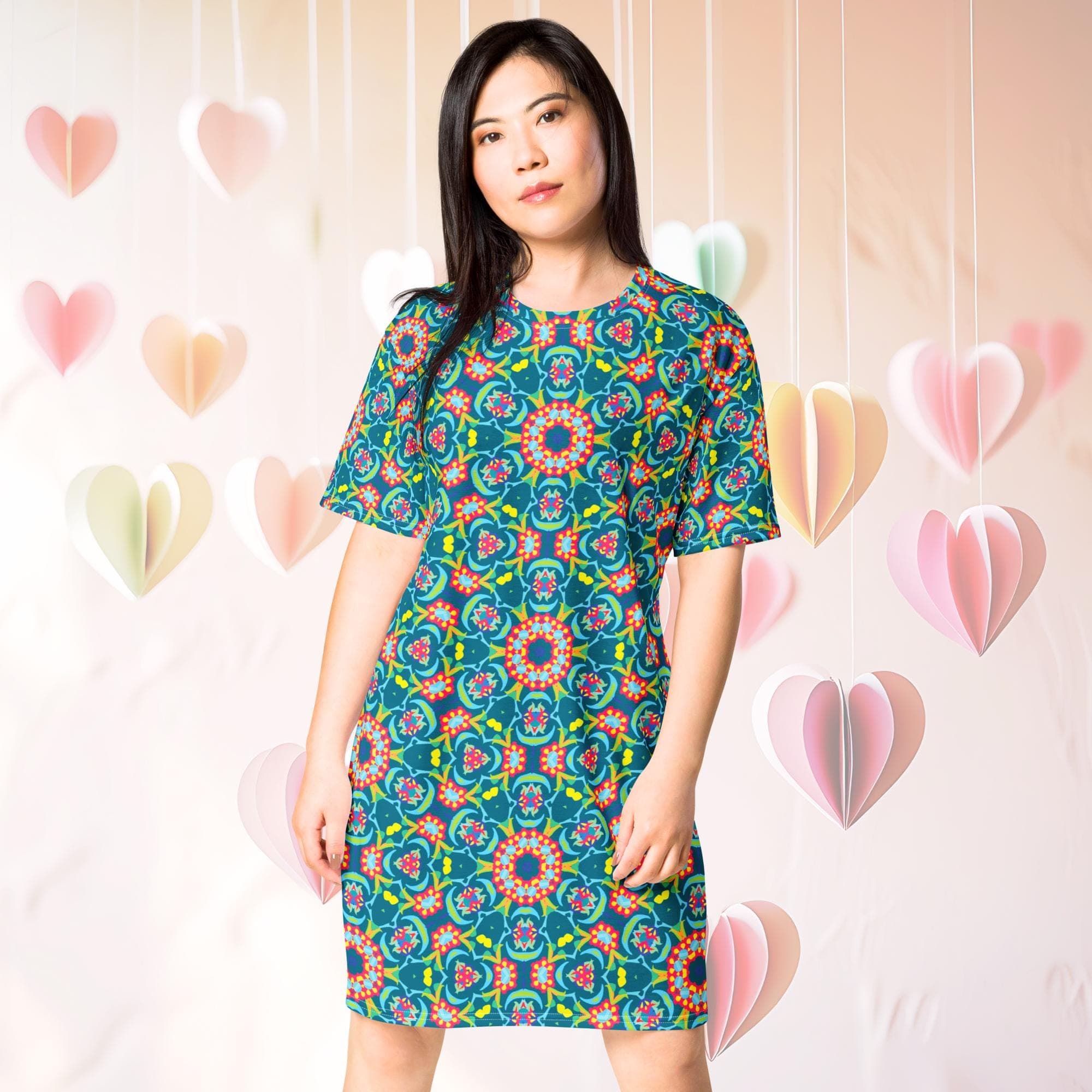 Vibrant Apparel New Zealand Oversized T-Shirt Dress, Persian Floral Print, Relaxed Fit