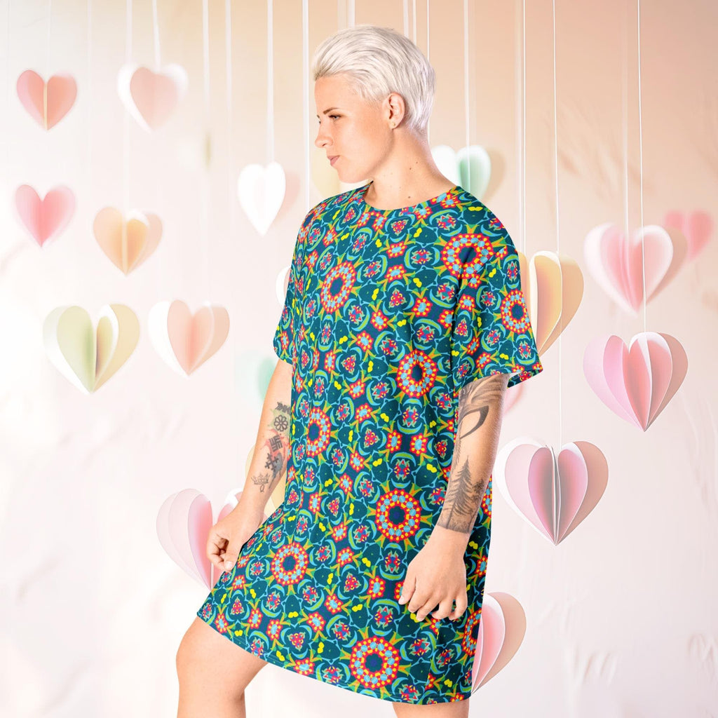 Vibrant Apparel New Zealand Oversized T-Shirt Dress, Persian Floral Print, Relaxed Fit