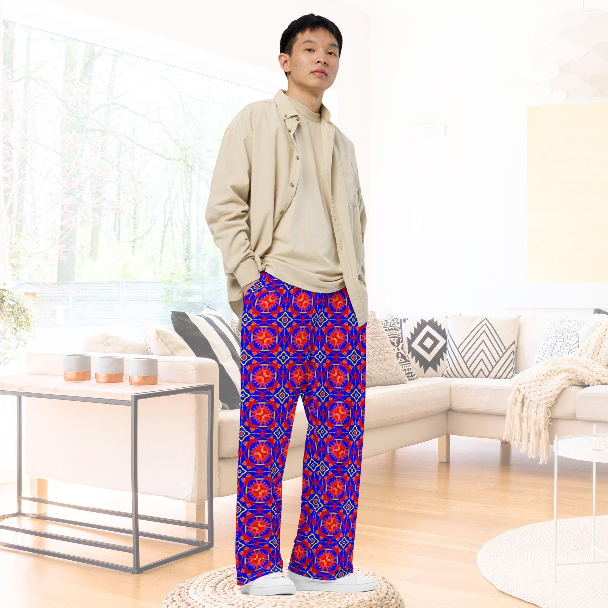 Vibrant Apparel New Zealand Boho Palazzo Pants, All Over Print Flowy Loungewear, Drawstring Pockets