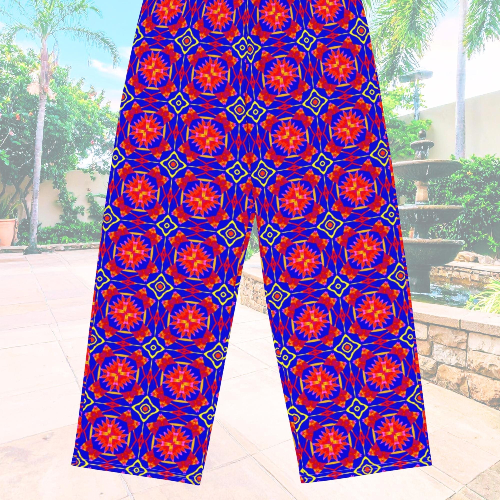 Vibrant Apparel New Zealand Boho Palazzo Pants, All Over Print Flowy Loungewear, Drawstring Pockets