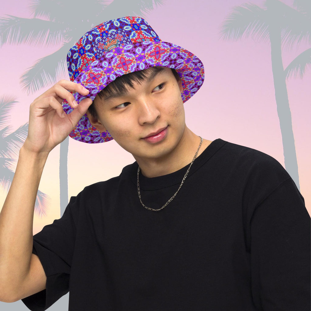 Vibrant Apparel New Zealand Reversible Mandala Bucket Hat, Floral Sun Hat, Streetwear, Moisture Wicking Linen Feel