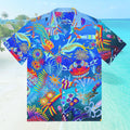 Vibrant Apparel New Zealand Custom Blue Hawaiian Shirt, Tropical Ocean Fish Print Resort Button Up, Moisture Wicking Beachwear