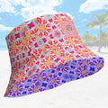 Vibrant Apparel New Zealand Reversible Floral Kaleidoscope Bucket Hat, Festival Rave Streetwear, Linen Feel Sun Hat