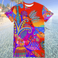 Vibrant Apparel New Zealand Custom Neon Tropical T-Shirt Dress, Colorful Sunset Print, Relaxed Fit, Vacation Outfit