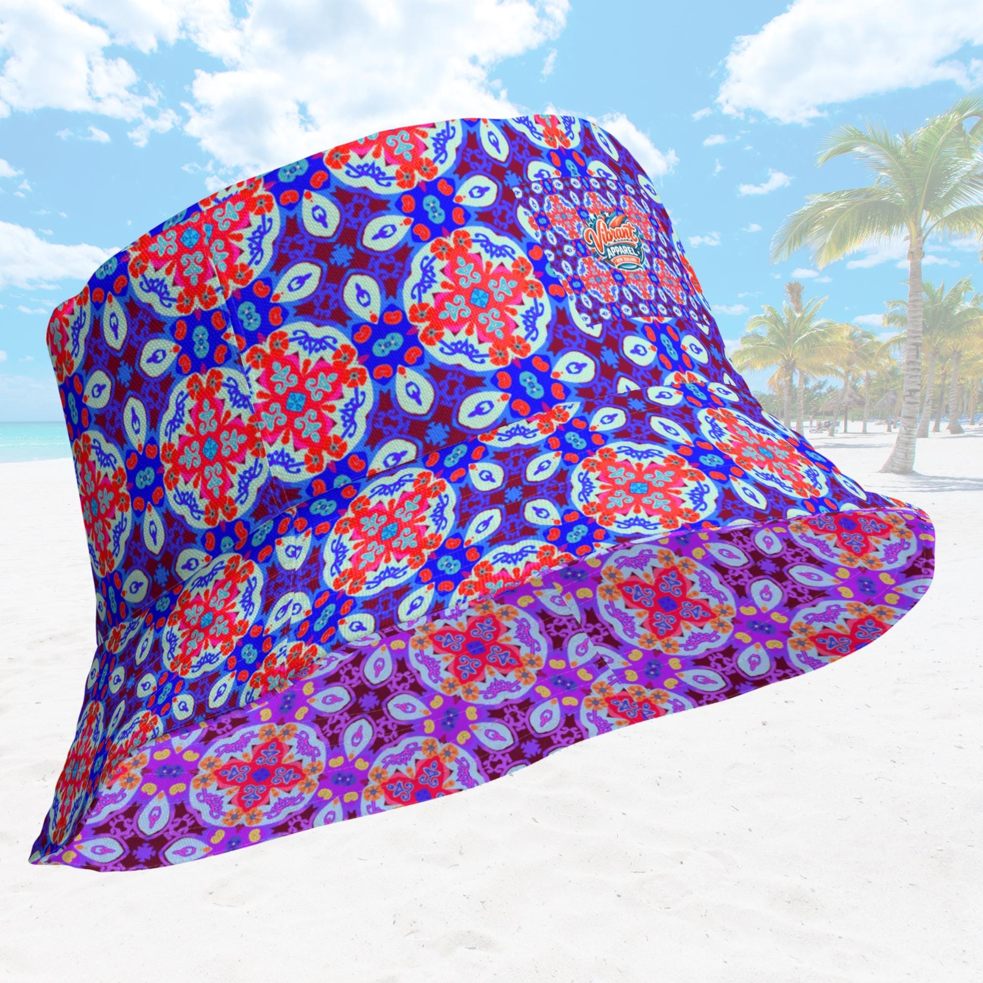 Vibrant Apparel New Zealand Reversible Mandala Bucket Hat, Floral Sun Hat, Streetwear, Moisture Wicking Linen Feel