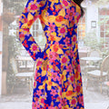 Vibrant Apparel New Zealand 2XS Orange Purple Floral Long Sleeve Midi Dress with Pockets | Vibrant Apparel NZ