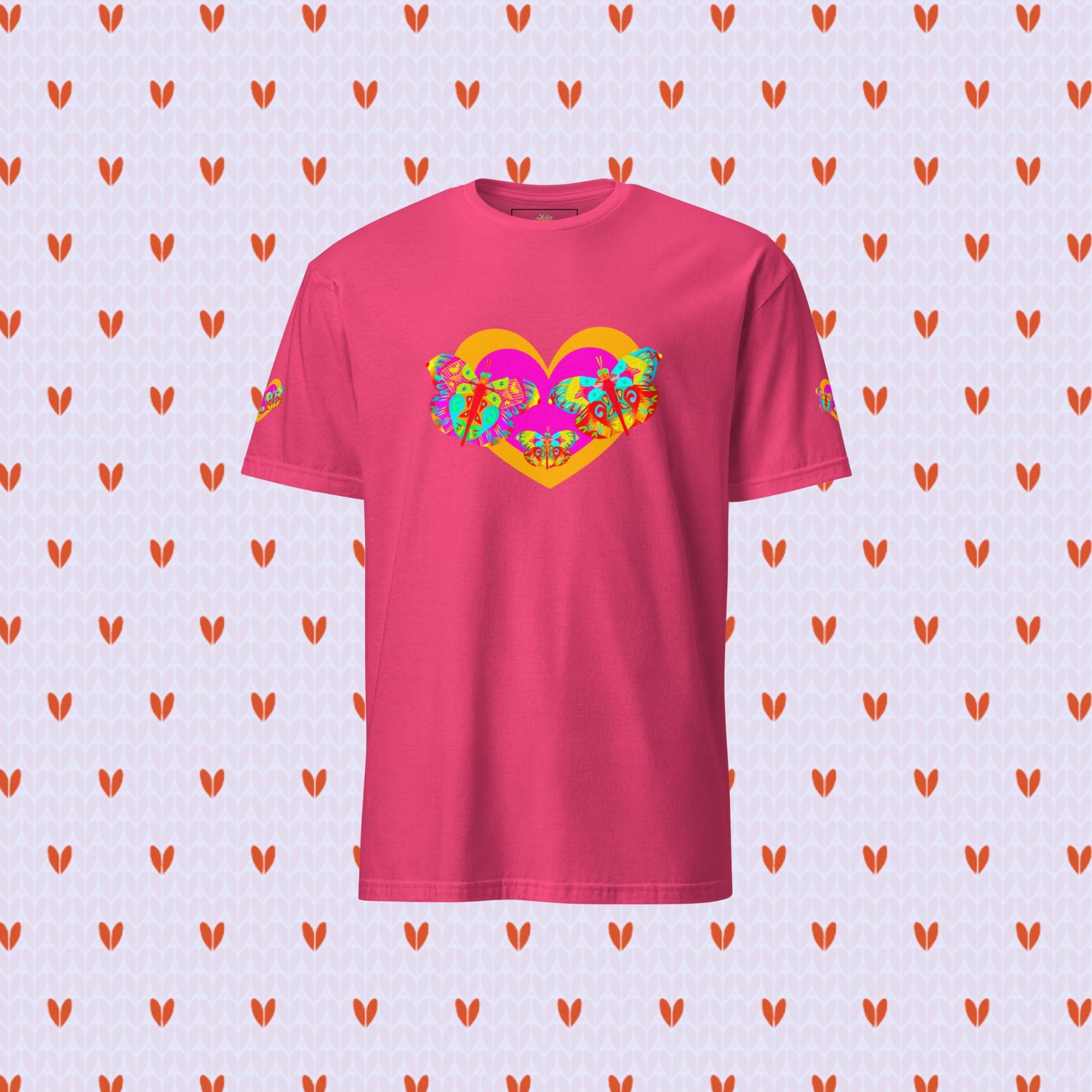 Vibrant Apparel New Zealand Valentine Butterfly Heart Tee, Colorful Love Graphic Shirt for Women & Men