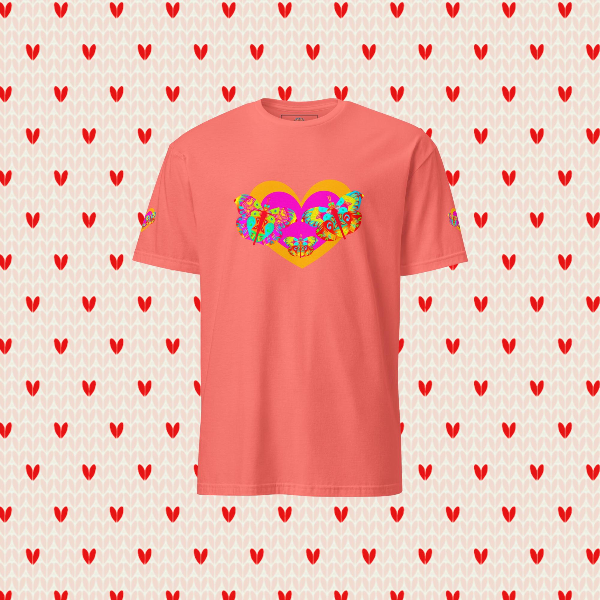 Vibrant Apparel New Zealand Valentine Butterfly Heart Tee, Colorful Love Graphic Shirt for Women & Men