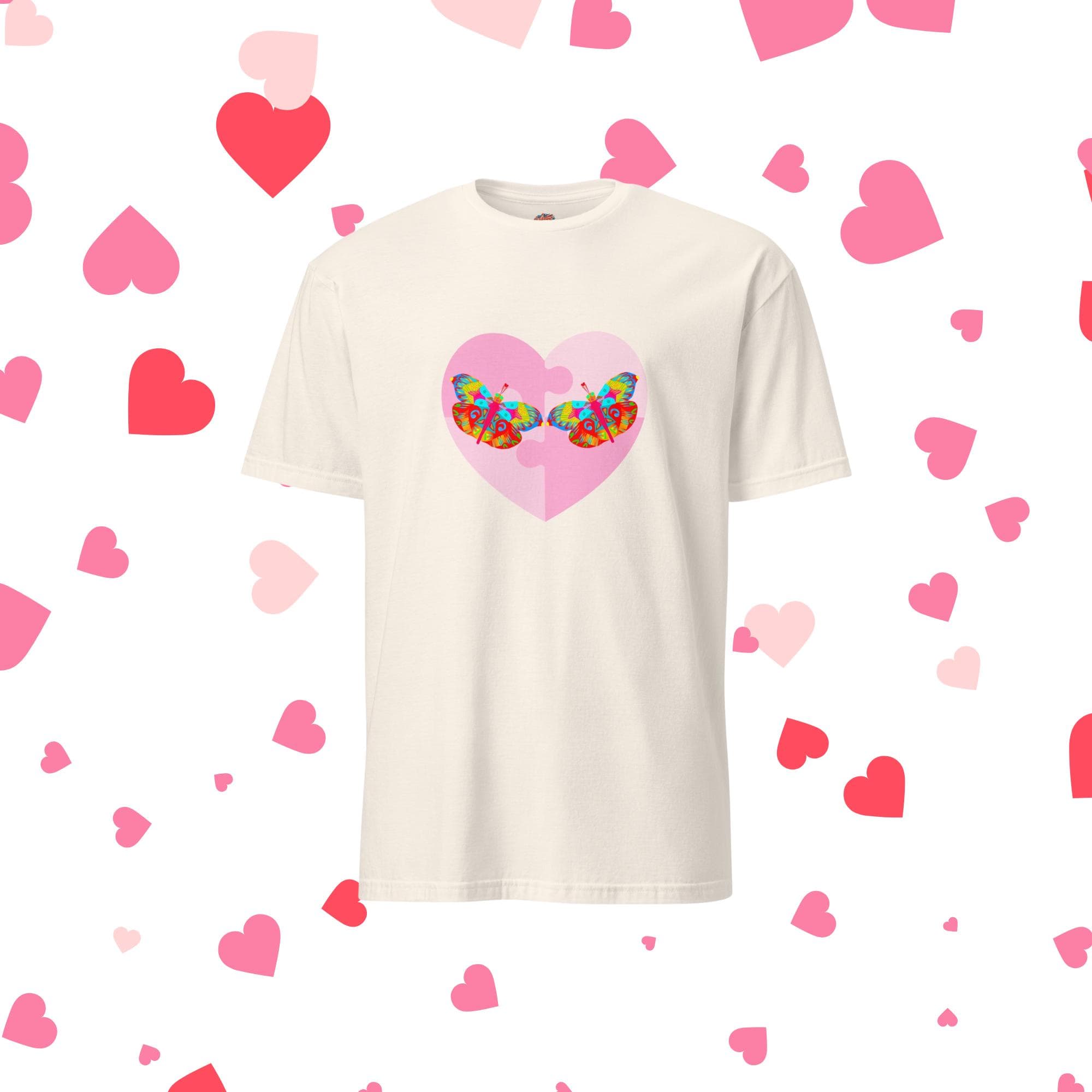 Vibrant Apparel New Zealand Natural / S US letter Butterfly Heart Graphic Tee, Colorful Love Shirt