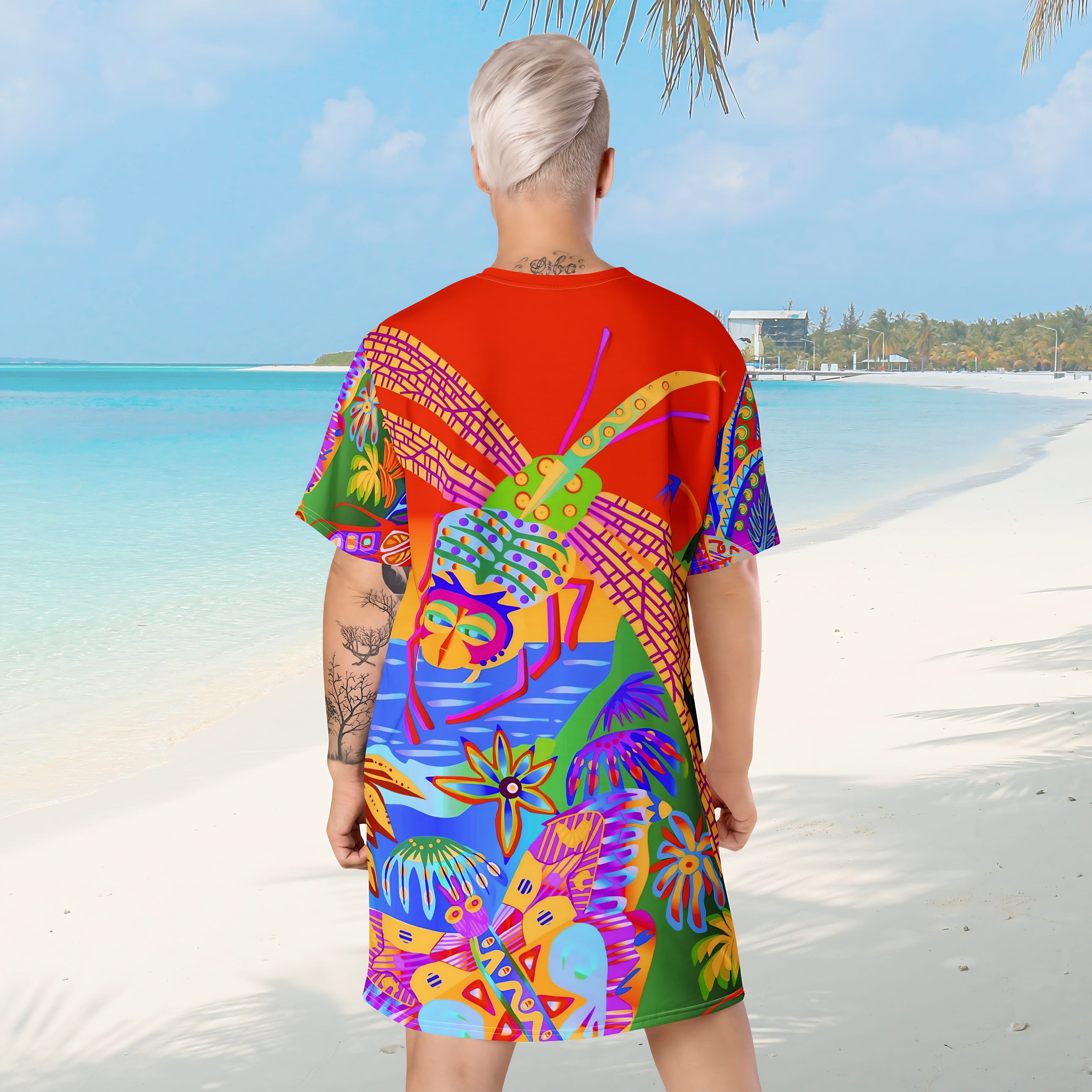 Vibrant Apparel New Zealand 🌴 Tropical Psychedelic All-Over Print T-Shirt Dress