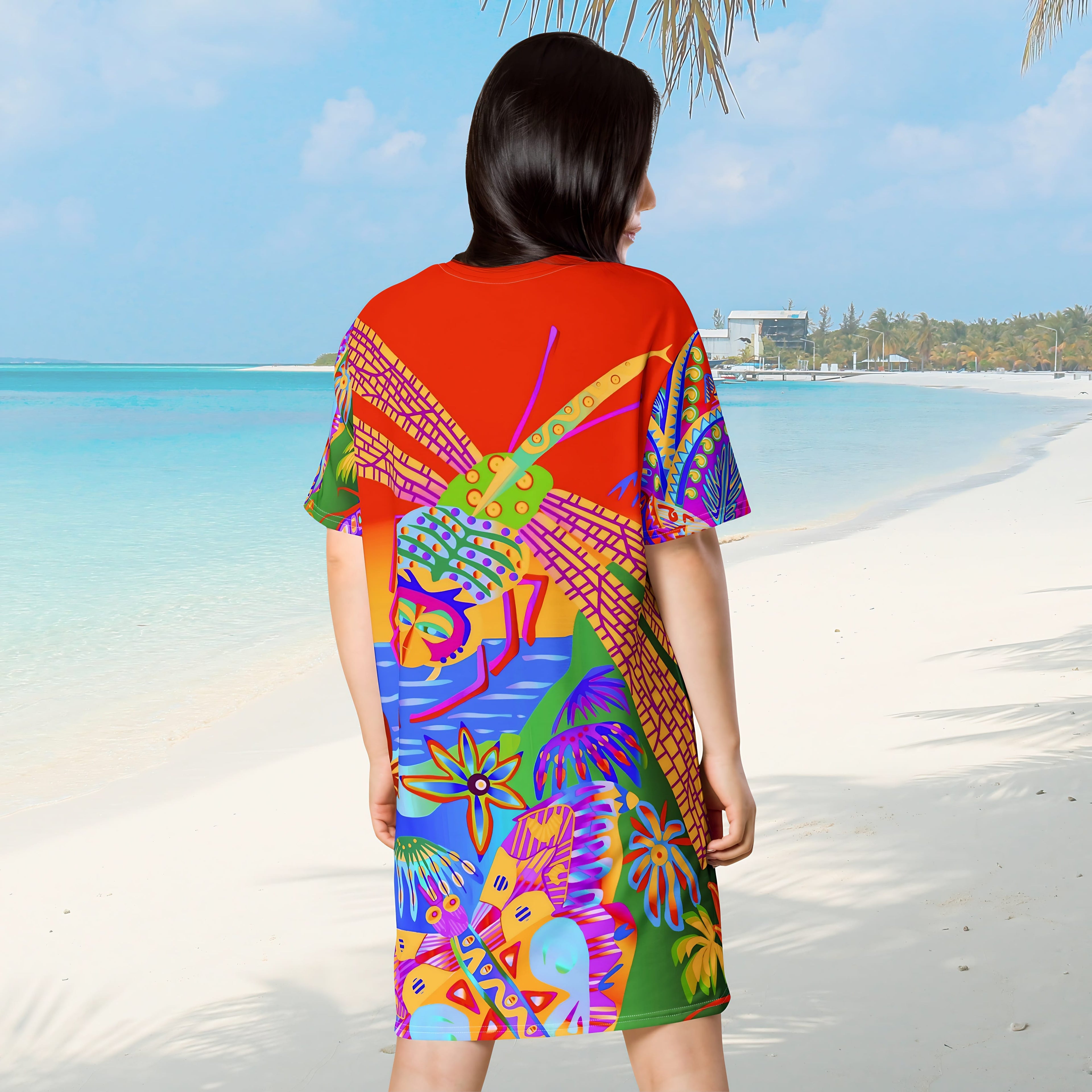 Vibrant Apparel New Zealand 🌴 Tropical Psychedelic All-Over Print T-Shirt Dress