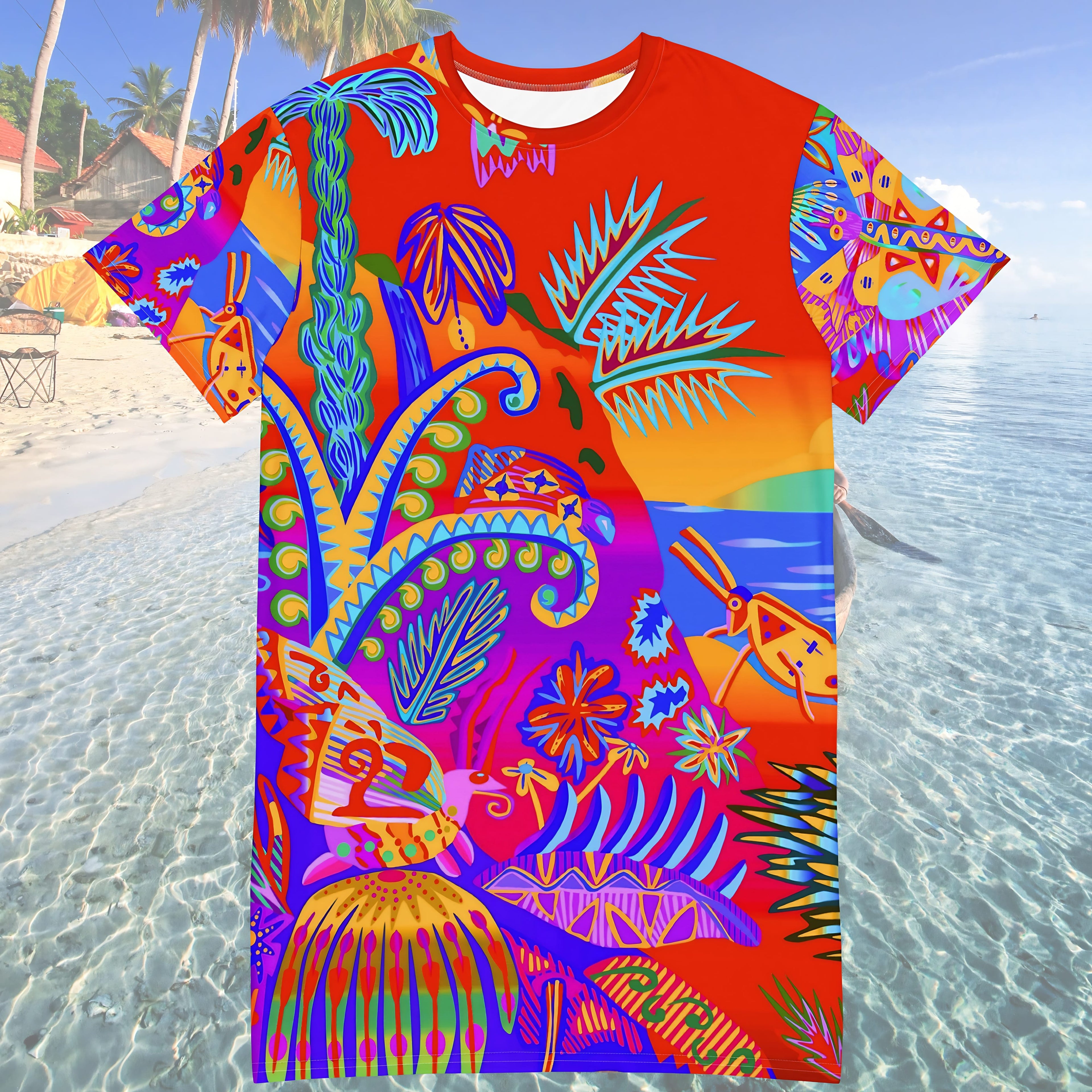 Vibrant Apparel New Zealand 2XS 🌴 Tropical Psychedelic All-Over Print T-Shirt Dress