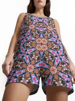 Boho Romper | Festival Jumpsuit | Summer Vacation Wear | Kaleidoscopic Print | Vibrant Style