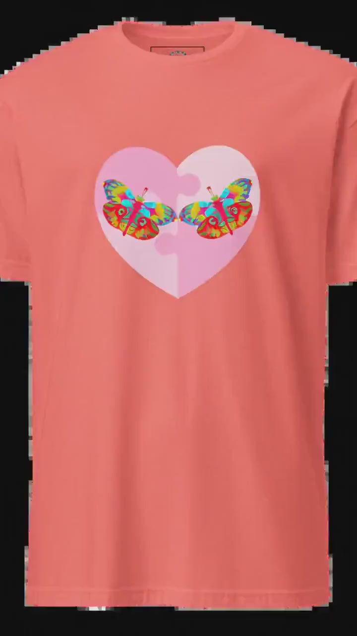 Butterfly Heart Graphic Tee, Colorful Love Shirt