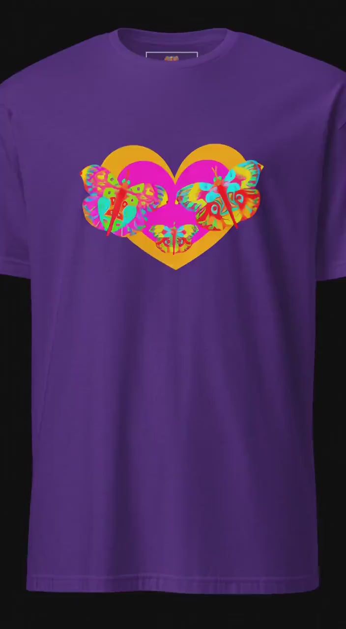 Valentine Butterfly Heart Tee, Colorful Love Graphic Shirt for Women & Men