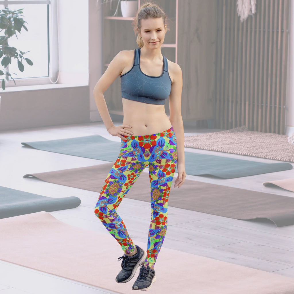 Green and Red  Floral Performance Leggings